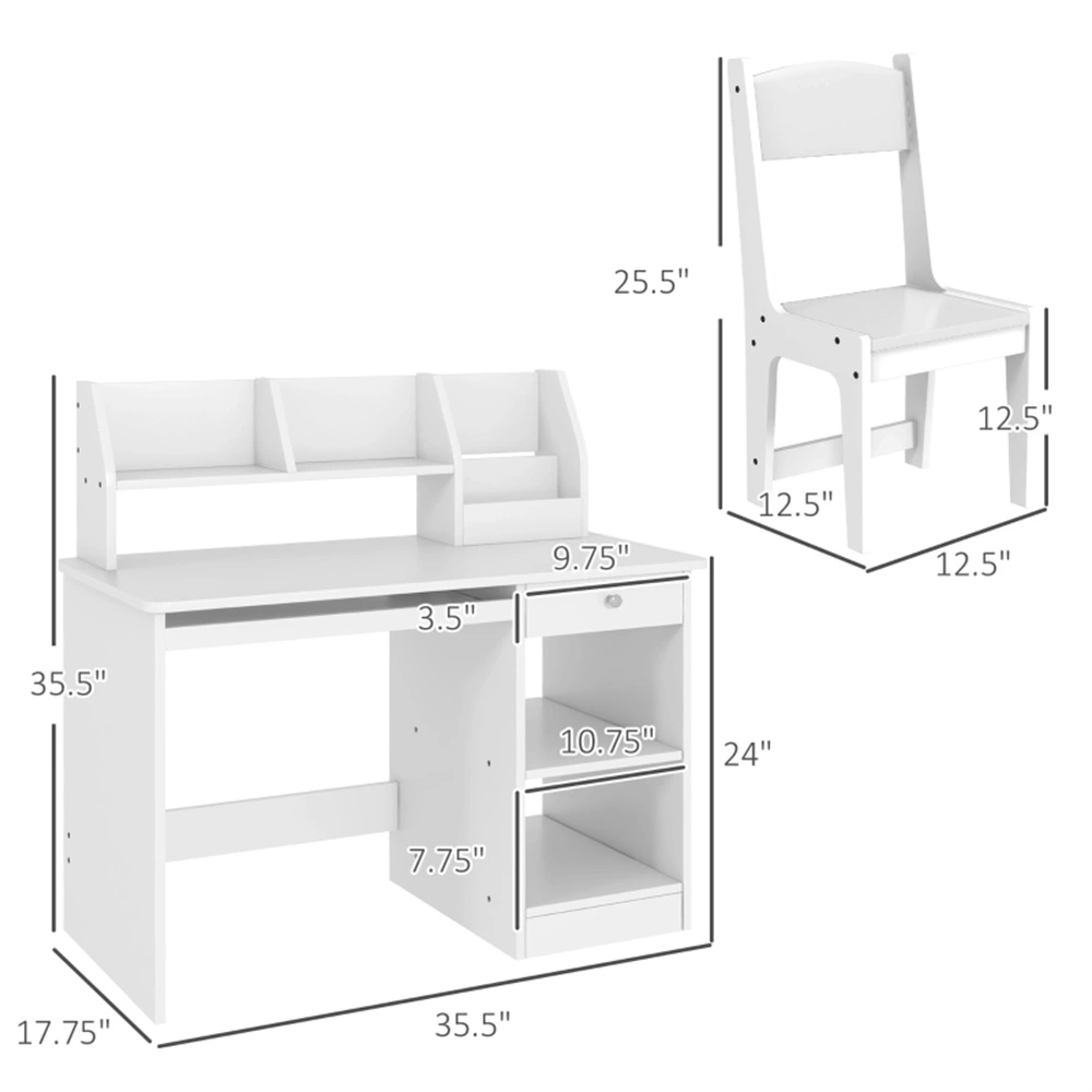 Kids Desk and Chair Set Adjustable Height MDF Wood Study Table with 360 Swivel Chair for Home School Office view 2