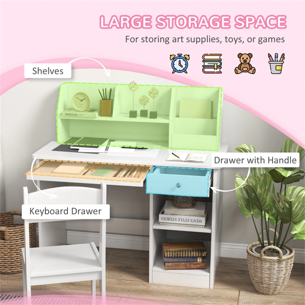 Kids Desk and Chair Set Adjustable Height MDF Wood Study Table with 360 Swivel Chair for Home School Office view 3