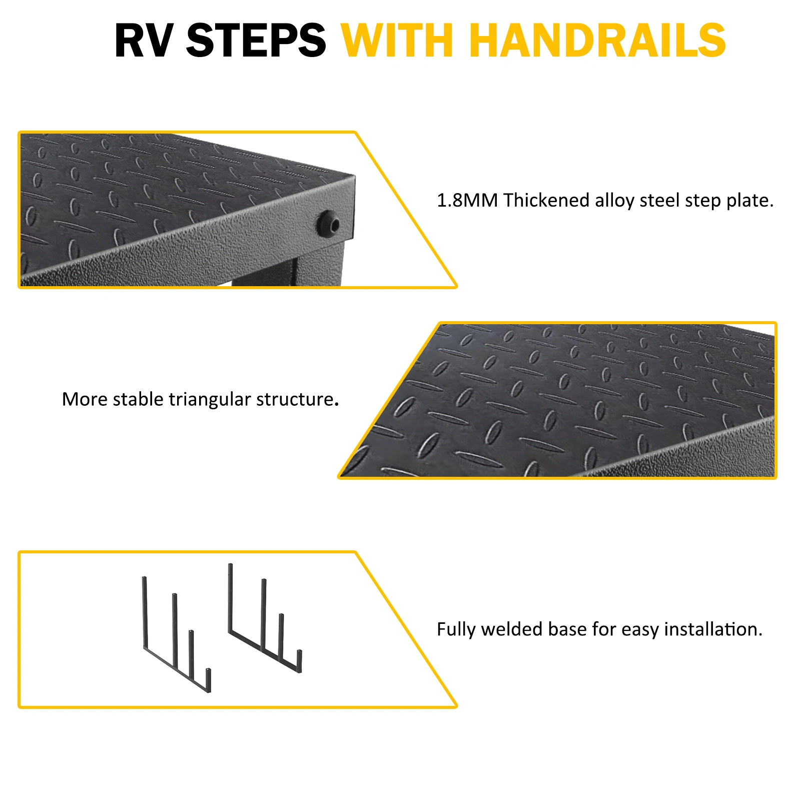 3-Step Pool Ladder with Dual Handrails, 660 lb Capacity Above Ground Swimming Pool Steps, Anti-Slip RV Mobile Home Stairs, Heavy Duty Safety Ladder view 2
