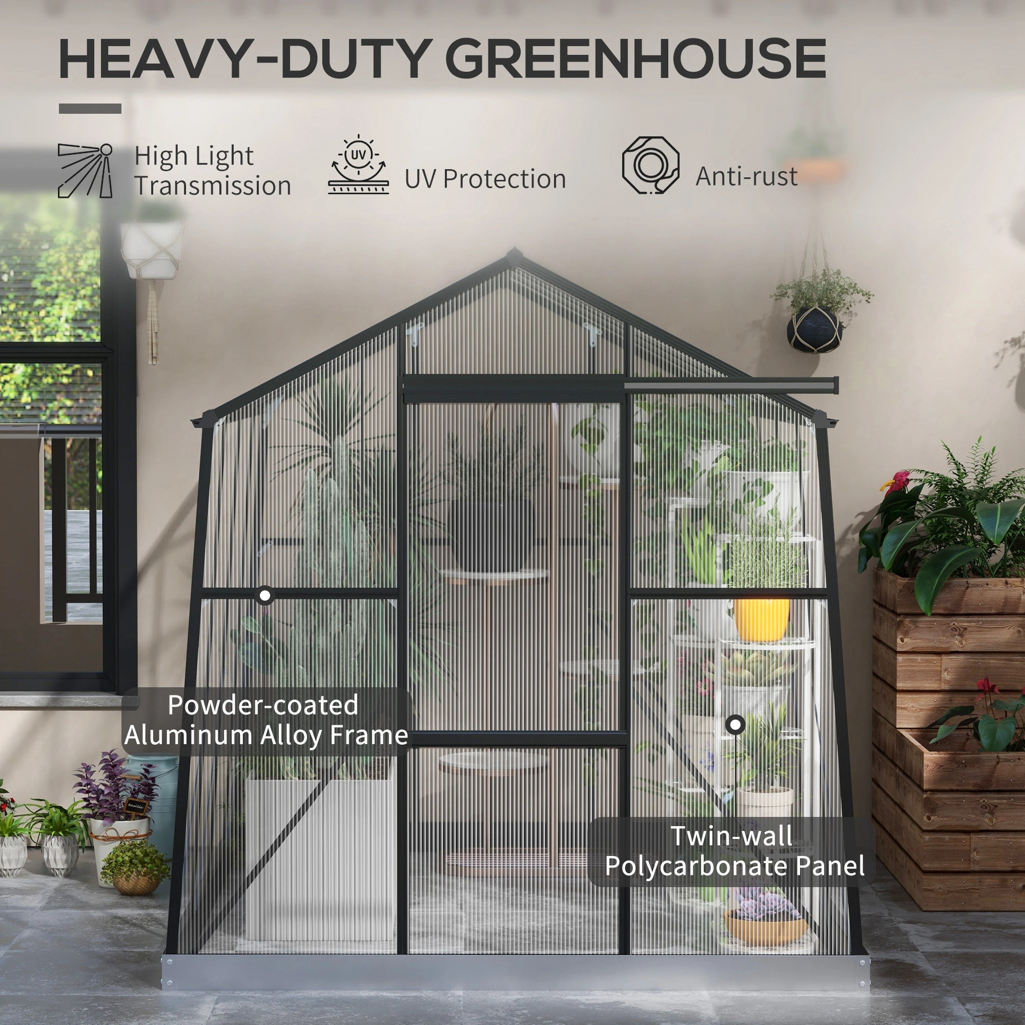 Deluxe Walk-in Tunnel Greenhouse 6×10 Feet - Rooted Growing House with Side Ventilation, Full Coverage Zip Door, All-Season Protection view 2