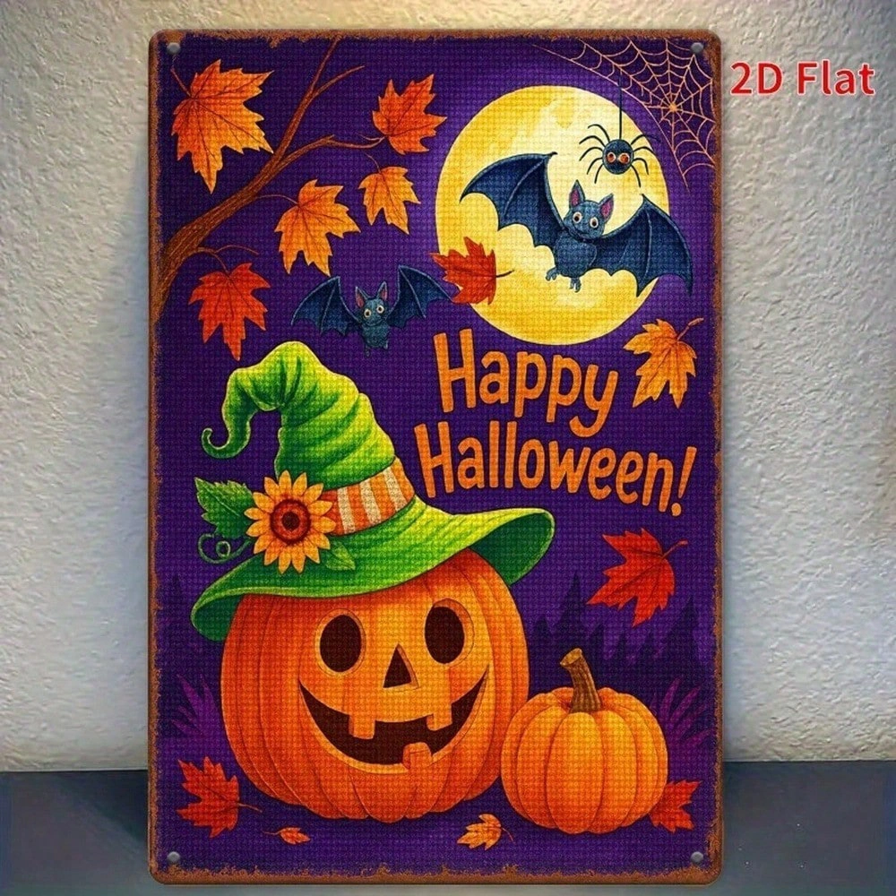 Happy Halloween Vintage Metal Sign 8x12, Funny Retro Tin Wall Plaque, Halloween Party Home Bar Decor, Thematic Home Decoration