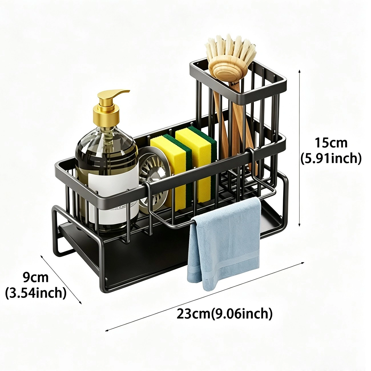 Stainless Steel Kitchen Sink Caddy Basket, Drain Rack Organizer, Dishcloth & Sponge Holder, US Shipping view 2