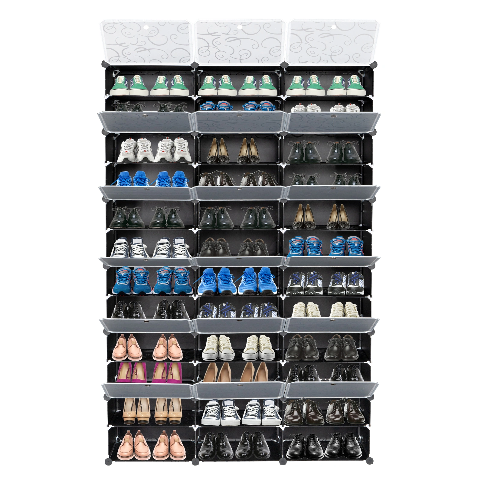 12-Tier Portable 72 Pair Shoe Rack Organizer 36 Grids Tower Shelf Storage Cabinet Stand Expandable for Heels, Boots, Slippers, Black view 11
