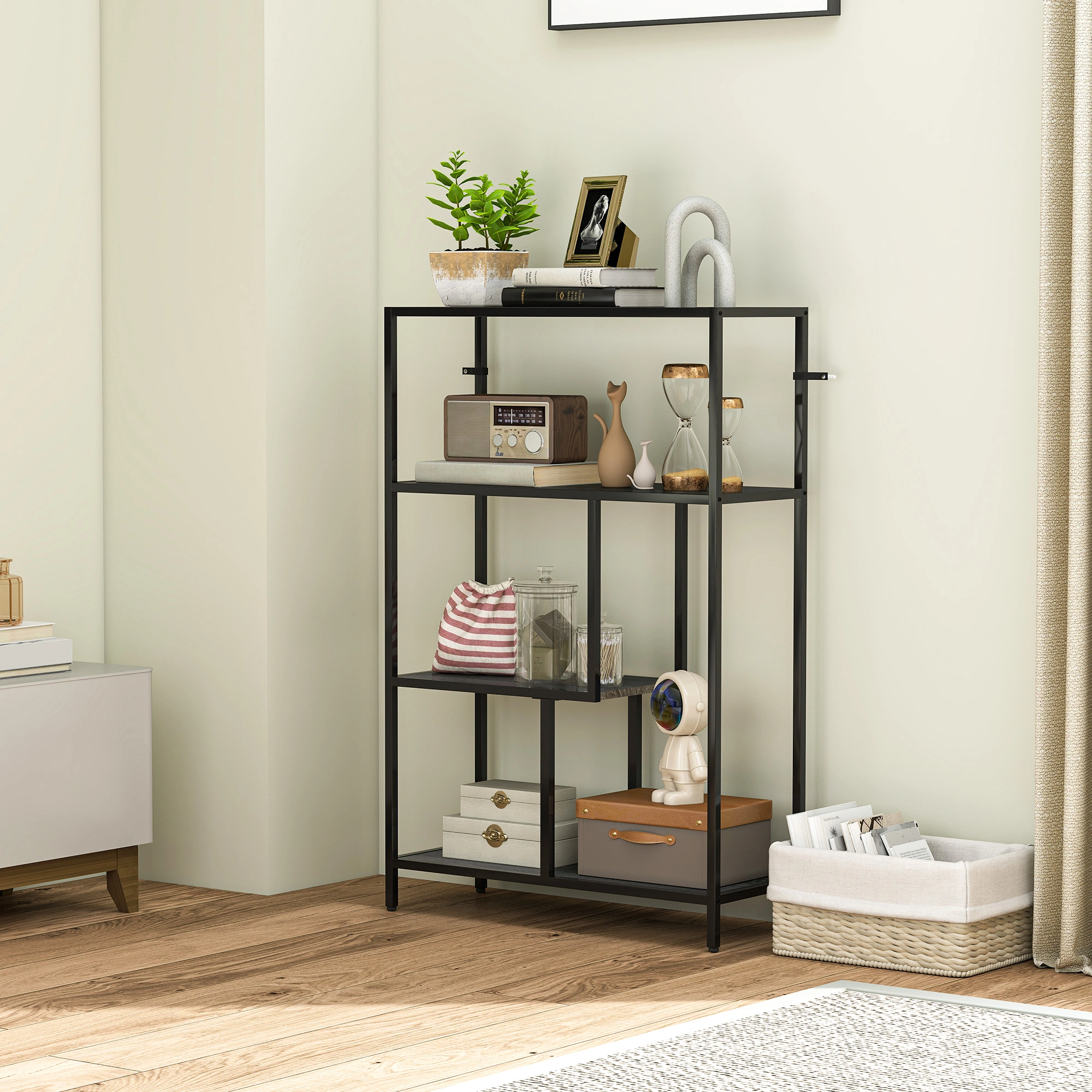 Bookshelf Storage Cabinet, Open Display Rack with Shelves, Multi-functional Organizer for Living Room, White view 2