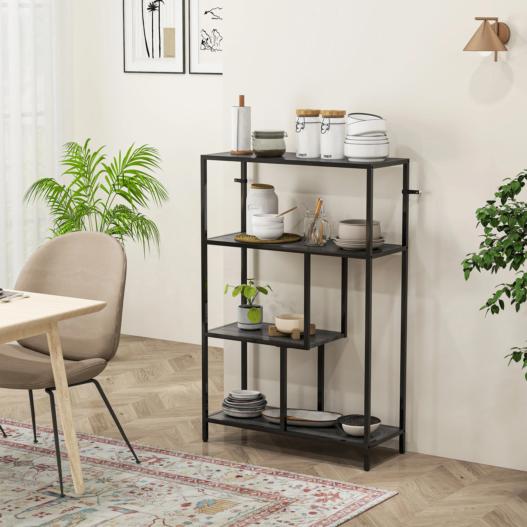 Bookshelf Storage Cabinet, Open Display Rack with Shelves, Multi-functional Organizer for Living Room, White view 4