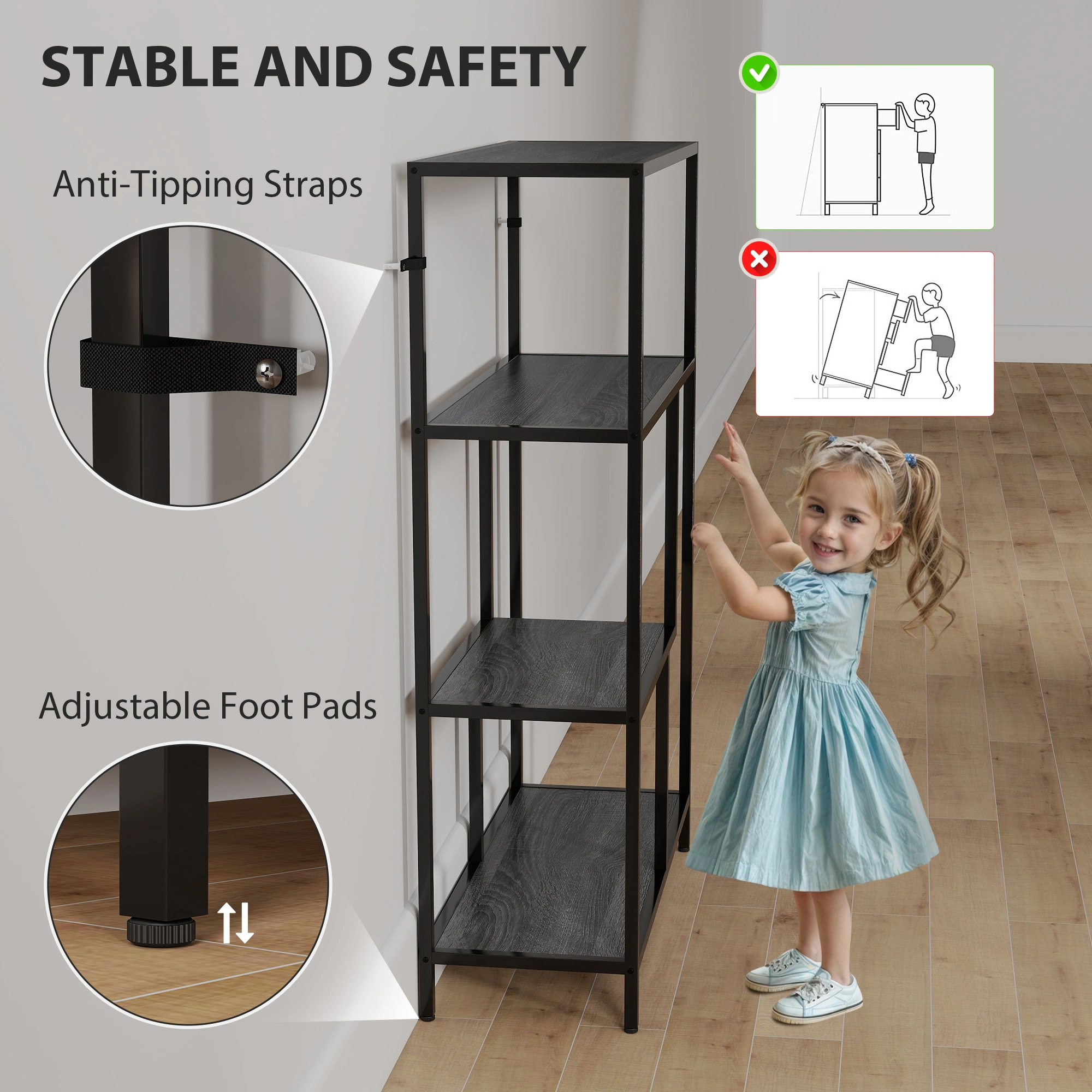 Bookshelf Storage Cabinet, Open Display Rack with Shelves, Multi-functional Organizer for Living Room, White view 5