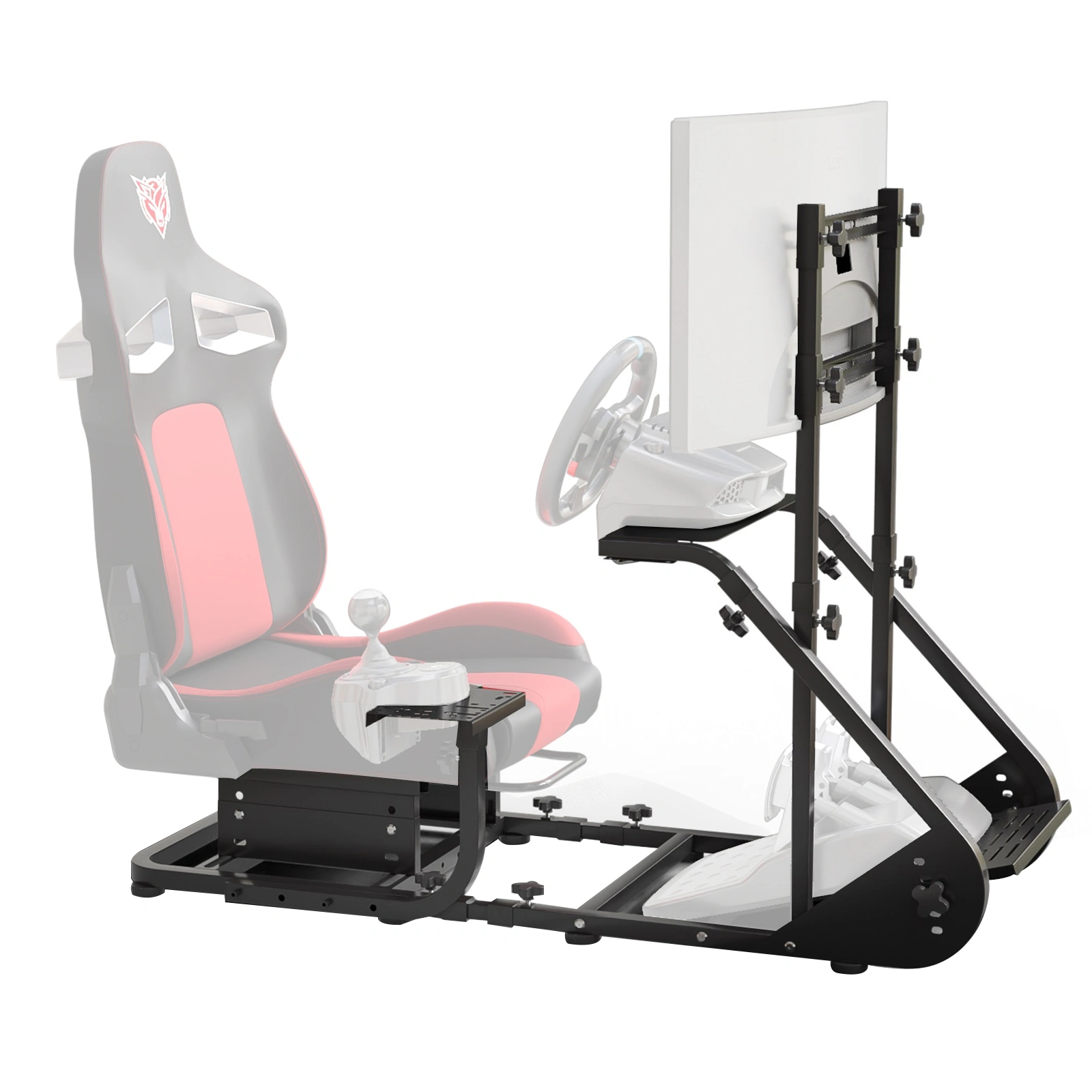 Enhanced and stable racing wheel cockpit, compatible with Fanatec, PXN, Thrustmaster, and Logitech adjustable driving simulators, excluding handbrake, pedals, and monitor -No self pick up