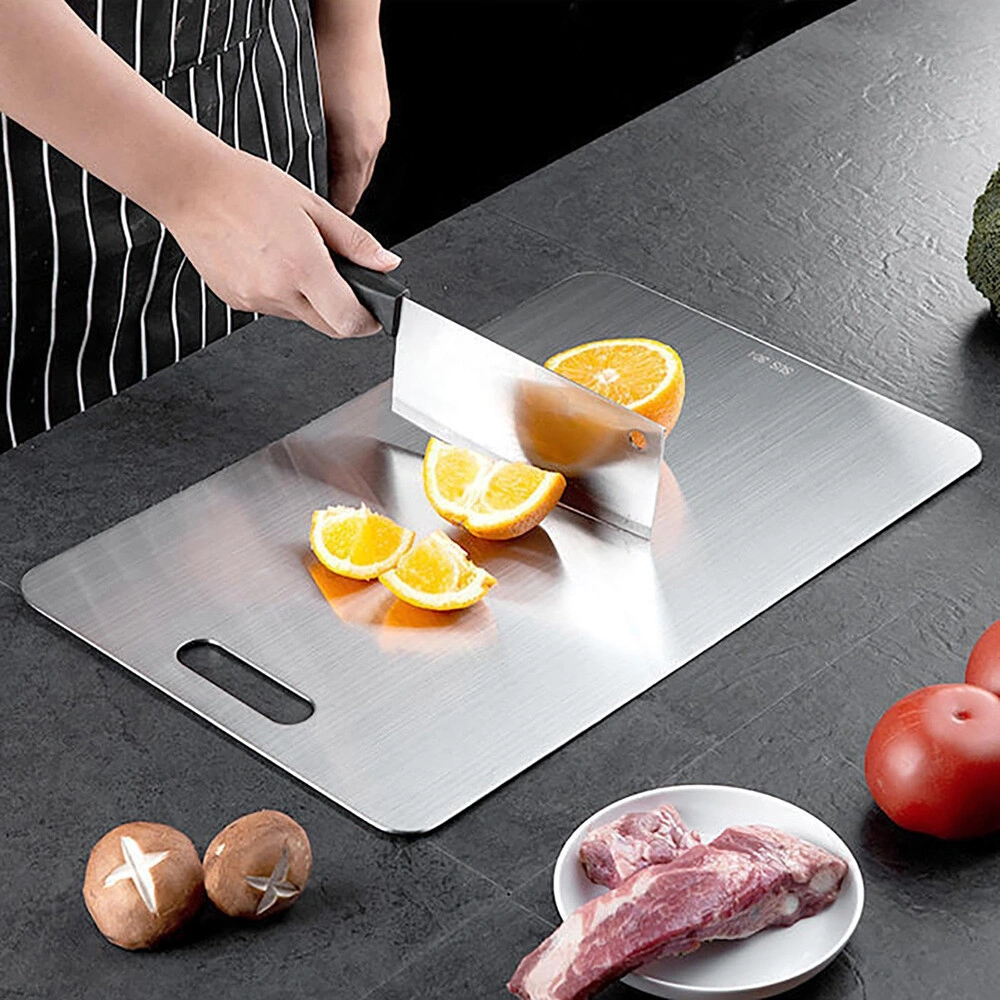 Double-Sided Stainless Steel Cutting Board, Heavy Duty Chopping Board for Kitchen & Camping