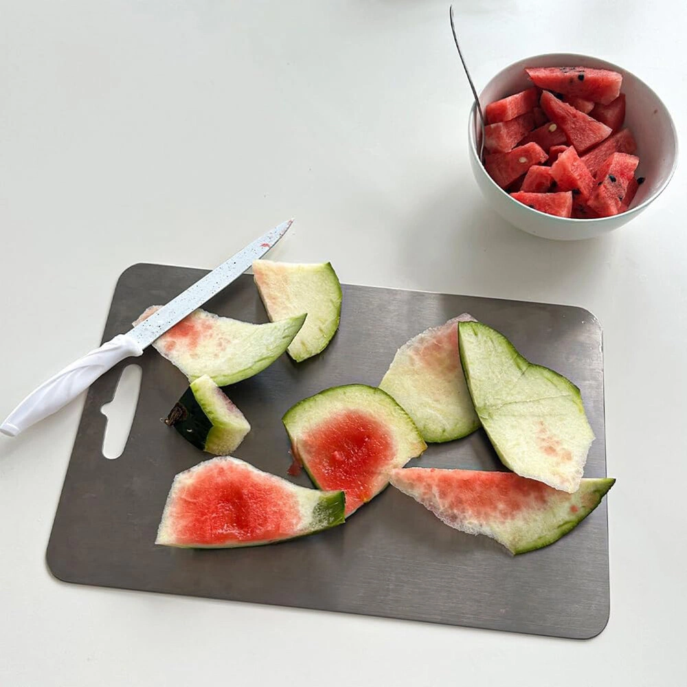 Double-Sided Stainless Steel Cutting Board, Heavy Duty Chopping Board for Kitchen & Camping view 4