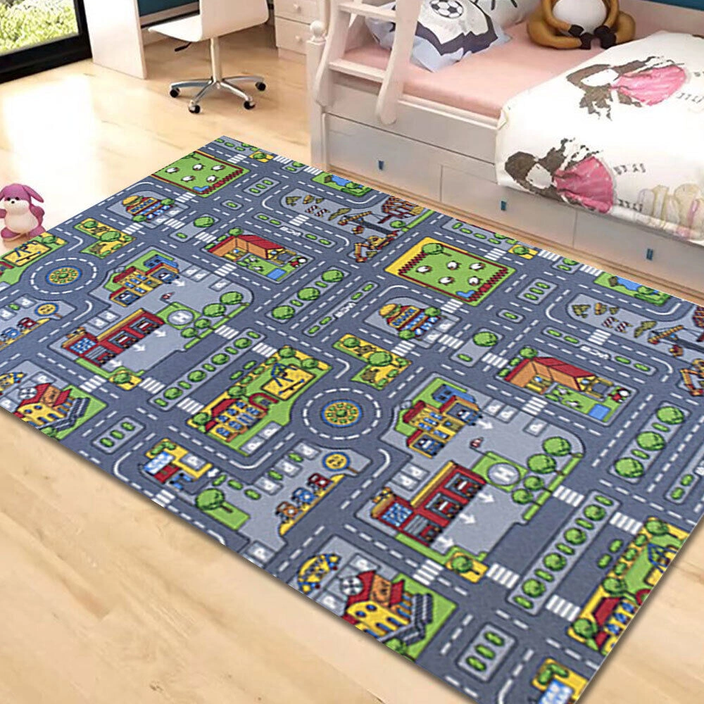 Kids Play Mat Road Map Town City Car Rug, Interactive Children's Village Floor Mat, 80 x 120cm view 2
