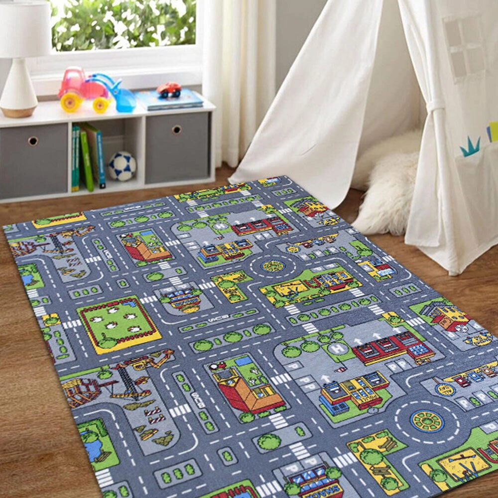 Kids Play Mat Road Map Town City Car Rug, Interactive Children's Village Floor Mat, 80 x 120cm view 4