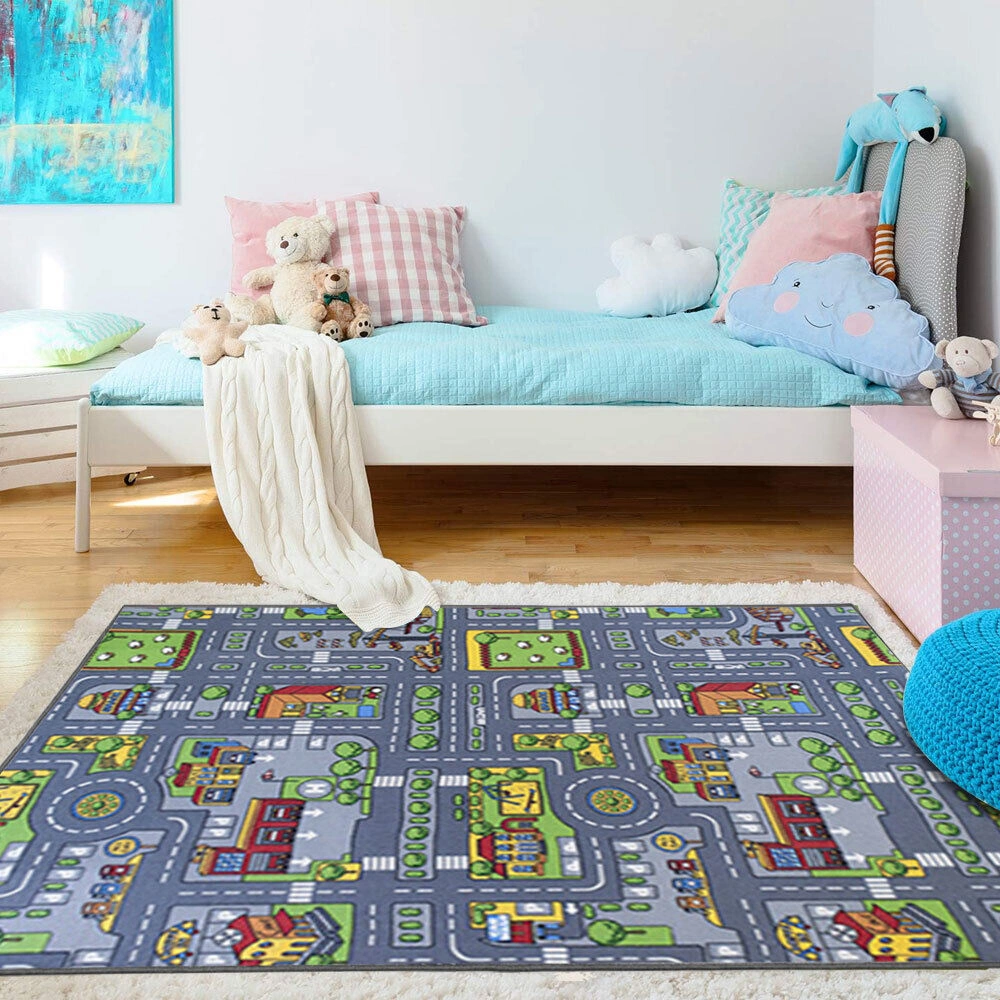 Kids Play Mat Road Map Town City Car Rug, Interactive Children's Village Floor Mat, 80 x 120cm view 5