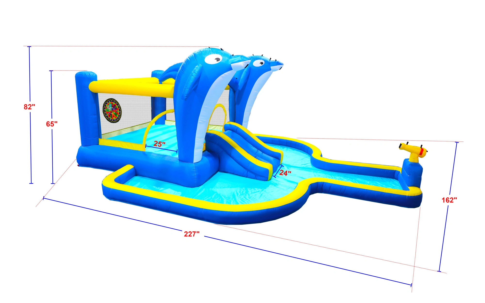 8 in 1 Inflatable Water Park Slide, Bounce House with Trampoline, Dolphin Sprinkler, Target Game, Water Gun & Basketball for Outdoor Garden view 7