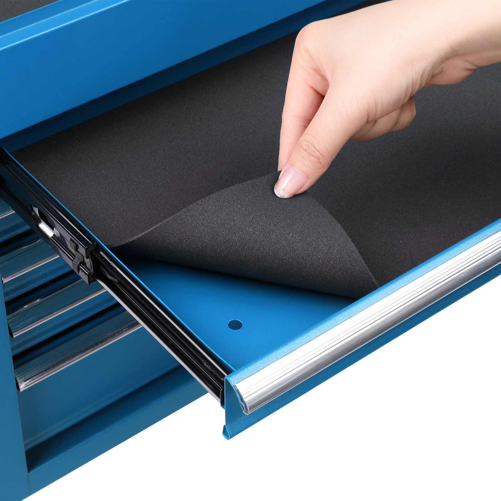 5-Drawer Lockable Steel Tool Chest, 330 lbs Capacity, Blue Heavy-Duty Tool Storage Cabinet with Drawer Liners & Lid Support for Workshop/Garage Maintenance view 10