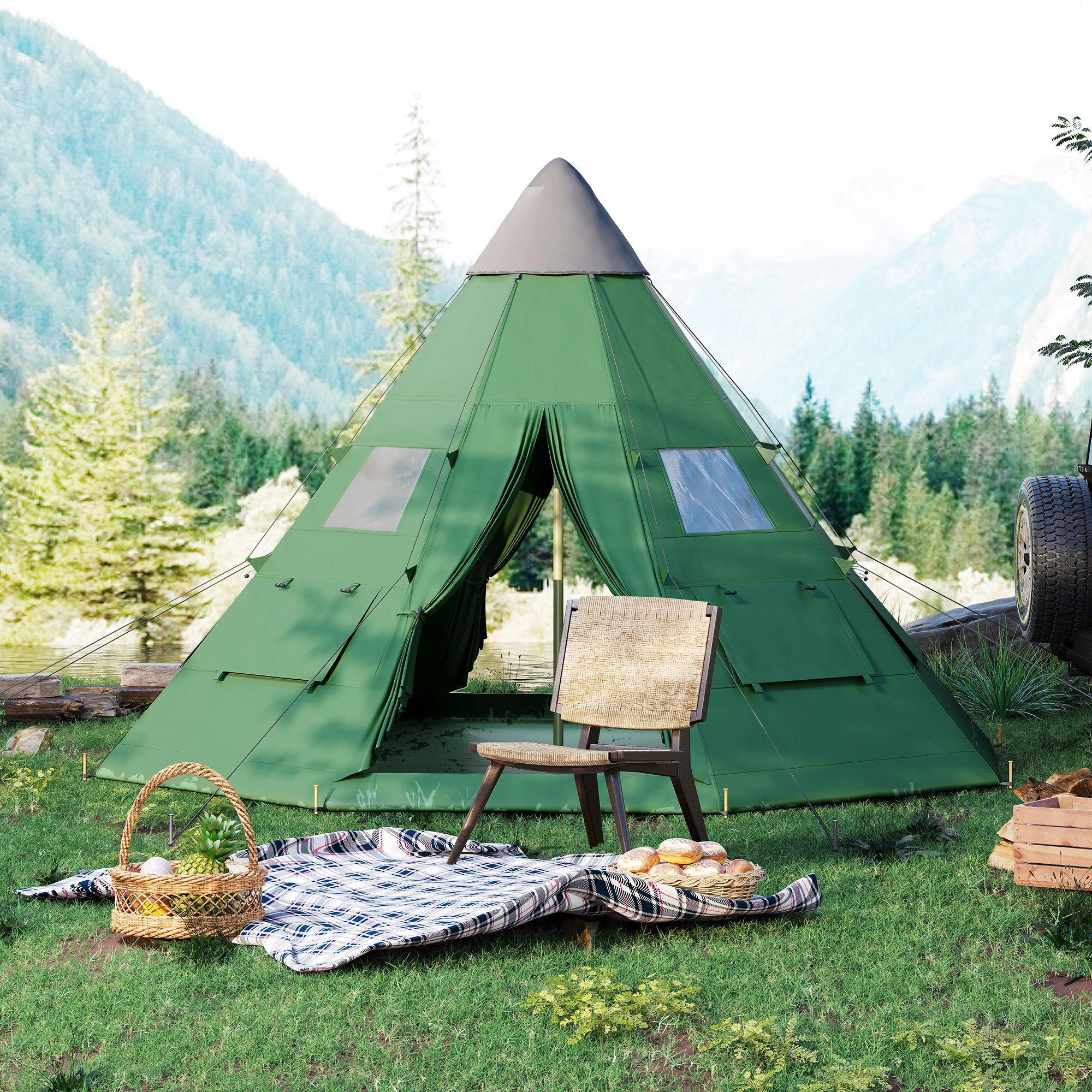 Camping Tent 3-4 Person, Waterproof Family Tent with Easy Setup, Vestibule & Carry Bag