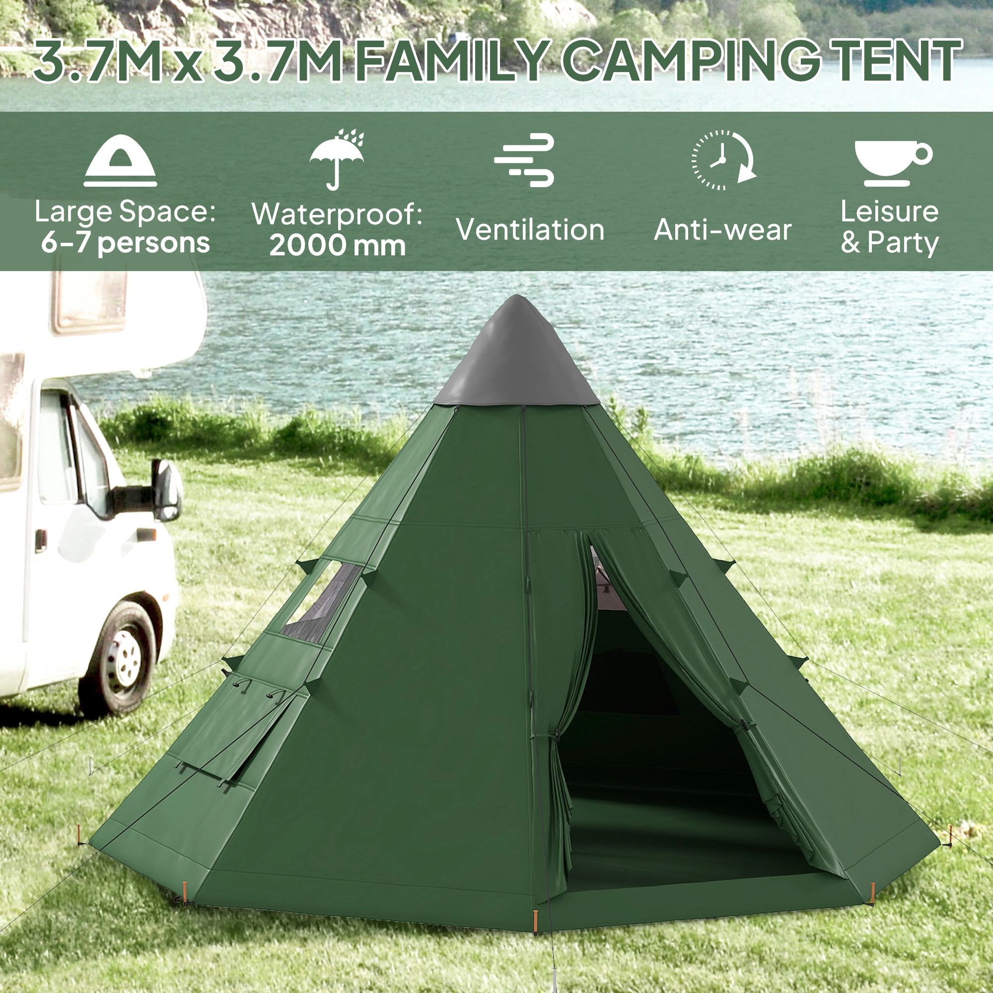 Camping Tent 3-4 Person, Waterproof Family Tent with Easy Setup, Vestibule & Carry Bag view 5