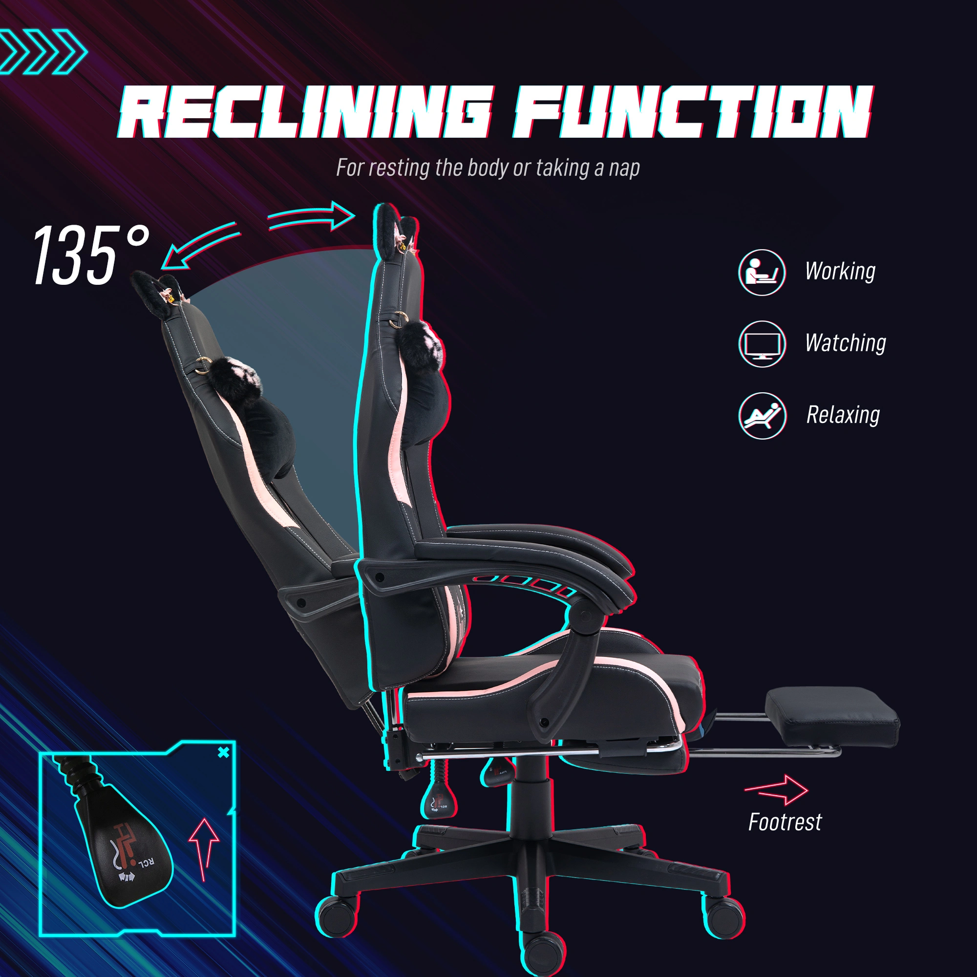 Gaming Chair Ergonomic Computer Chair with Lumbar Support, High Back Racing Style Recliner view 3