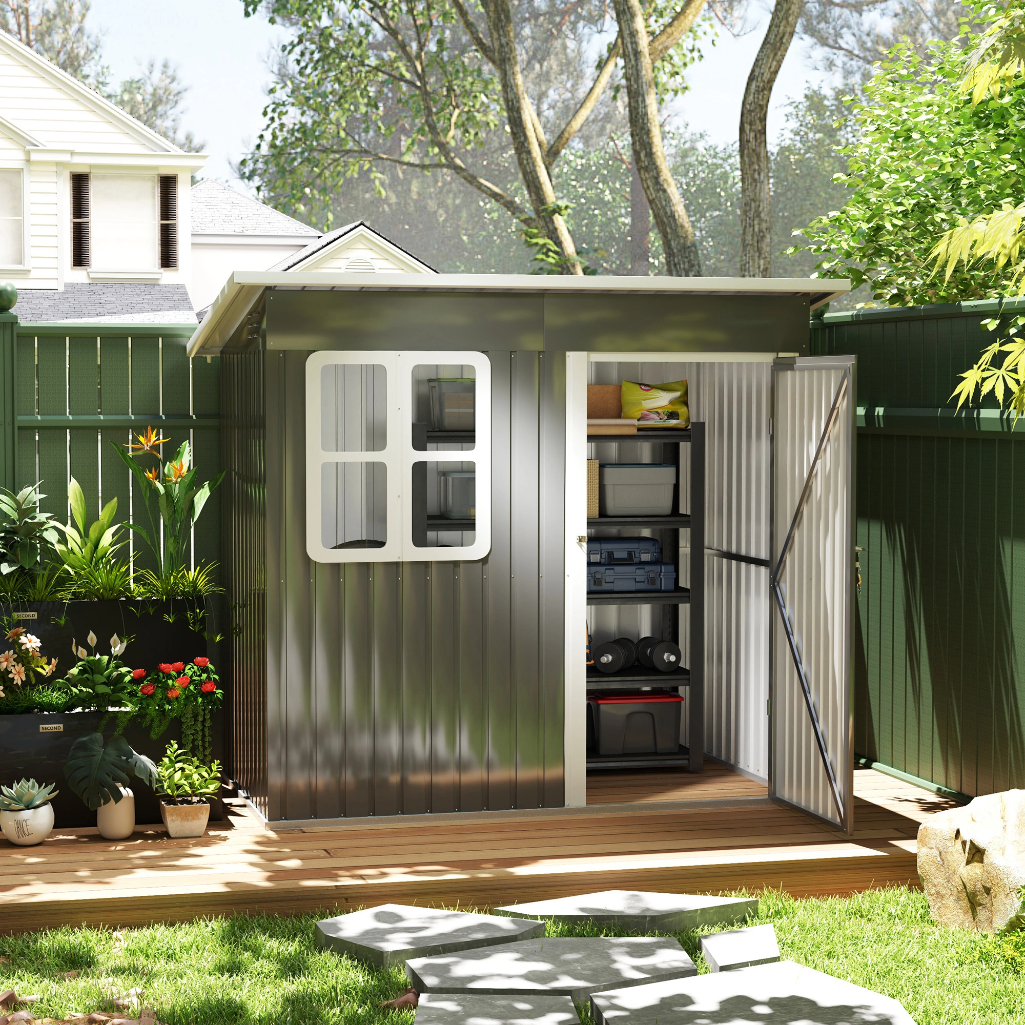 Garden Shed Outdoor Storage Cabinet Metal Tool House Waterproof Rain Resistant for Yard Patio Backyard