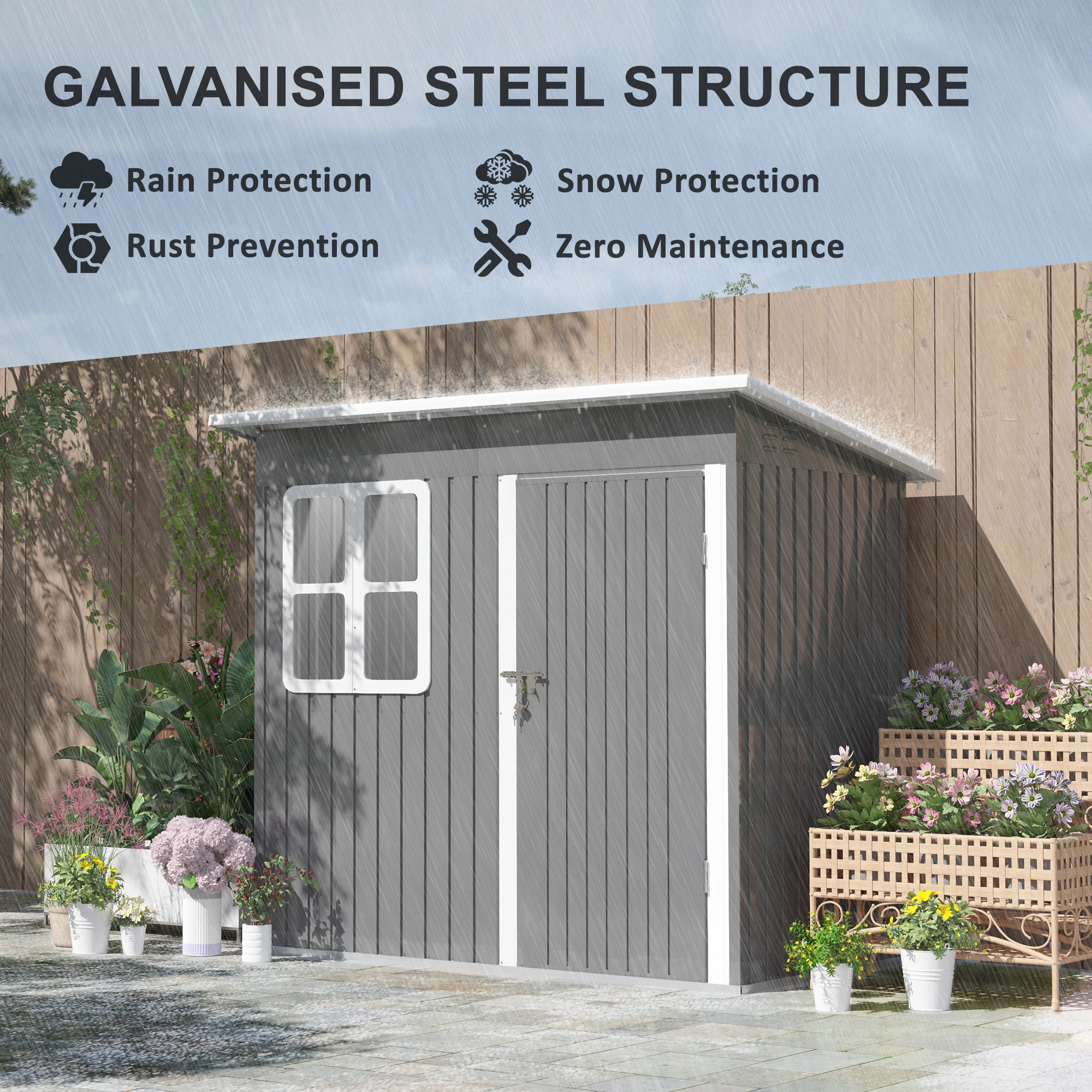 Garden Shed Outdoor Storage Cabinet Metal Tool House Waterproof Rain Resistant for Yard Patio Backyard view 2