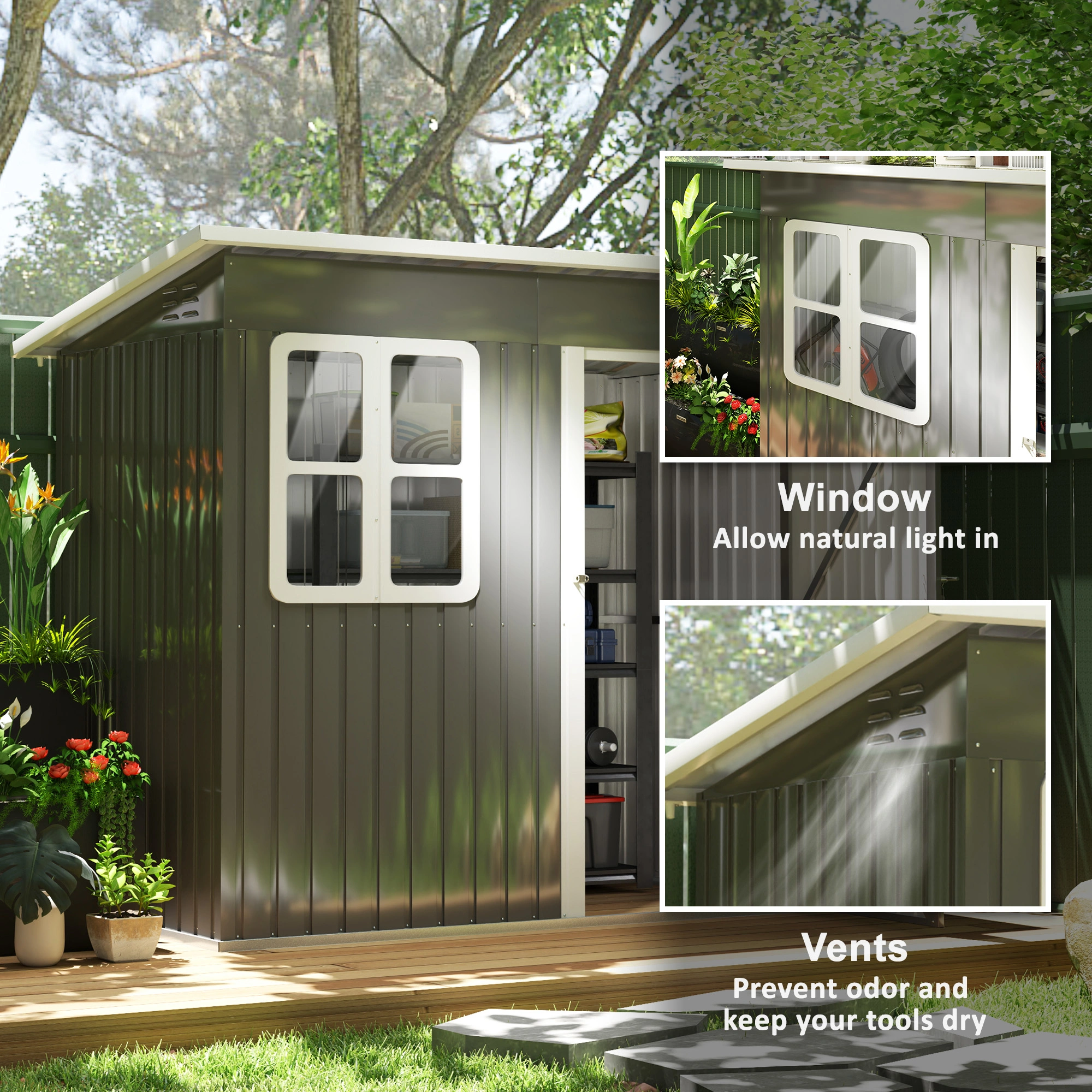 Garden Shed Outdoor Storage Cabinet Metal Tool House Waterproof Rain Resistant for Yard Patio Backyard view 3