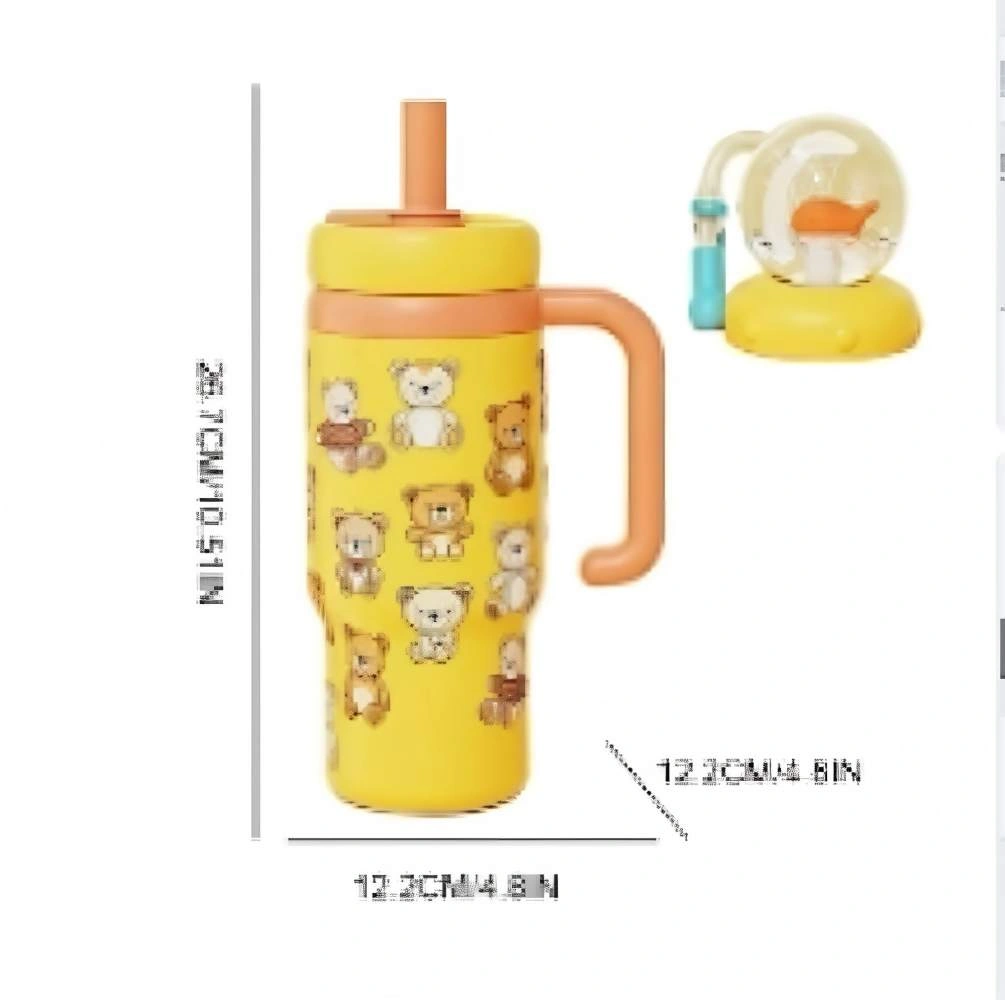 COMOBEBE 24oz Stainless Steel Whale Water Bottle with Handle, 2 Lids, Leakproof, Dishwasher Safe, Kids & Adults, Yellow view 4