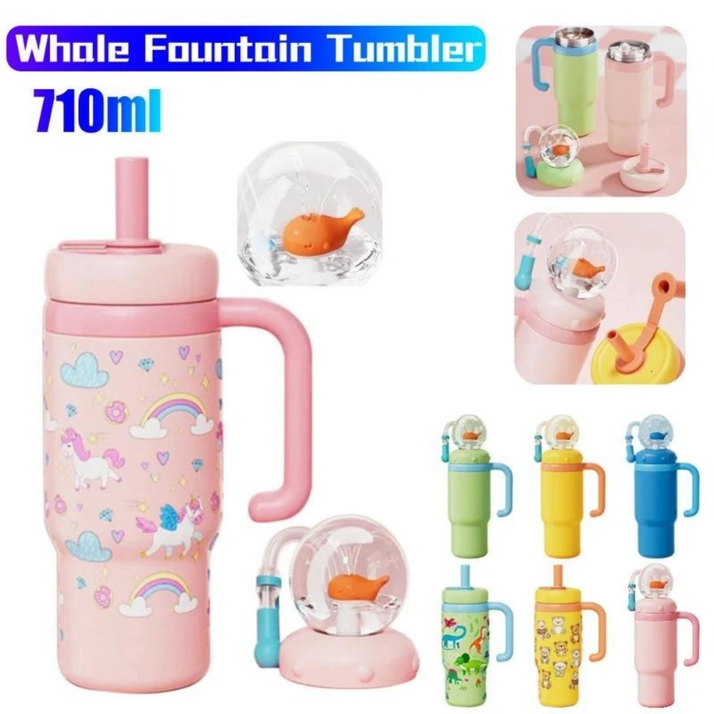 COMOBEBE 24oz Stainless Steel Whale Water Bottle with Handle, 2 Lids, Leakproof, Dishwasher Safe, Kids & Adults, Yellow view 5