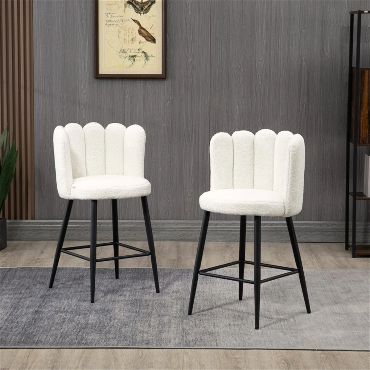Bar Stools with Back and Footrest, 26" Counter Height Swivel Stools, Adjustable Height Dining Chair, Industrial Metal Frame Barstools, PU Leather Office Chair, Set of 2/4, Black/Grey
