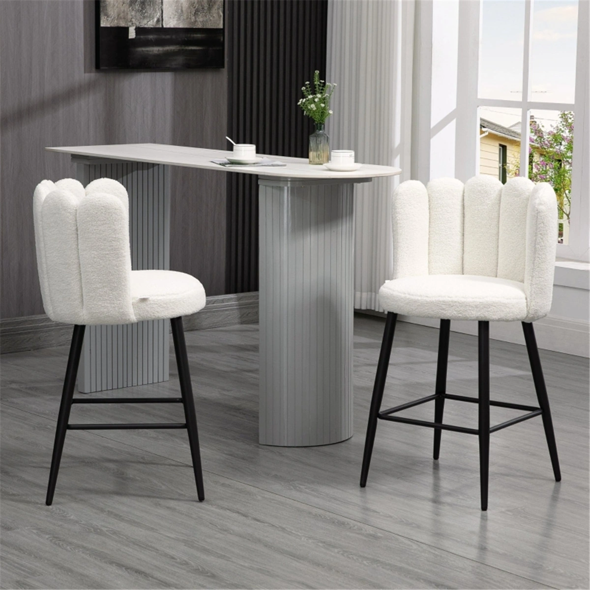 Bar Stools with Back and Footrest, 26" Counter Height Swivel Stools, Adjustable Height Dining Chair, Industrial Metal Frame Barstools, PU Leather Office Chair, Set of 2/4, Black/Grey view 2