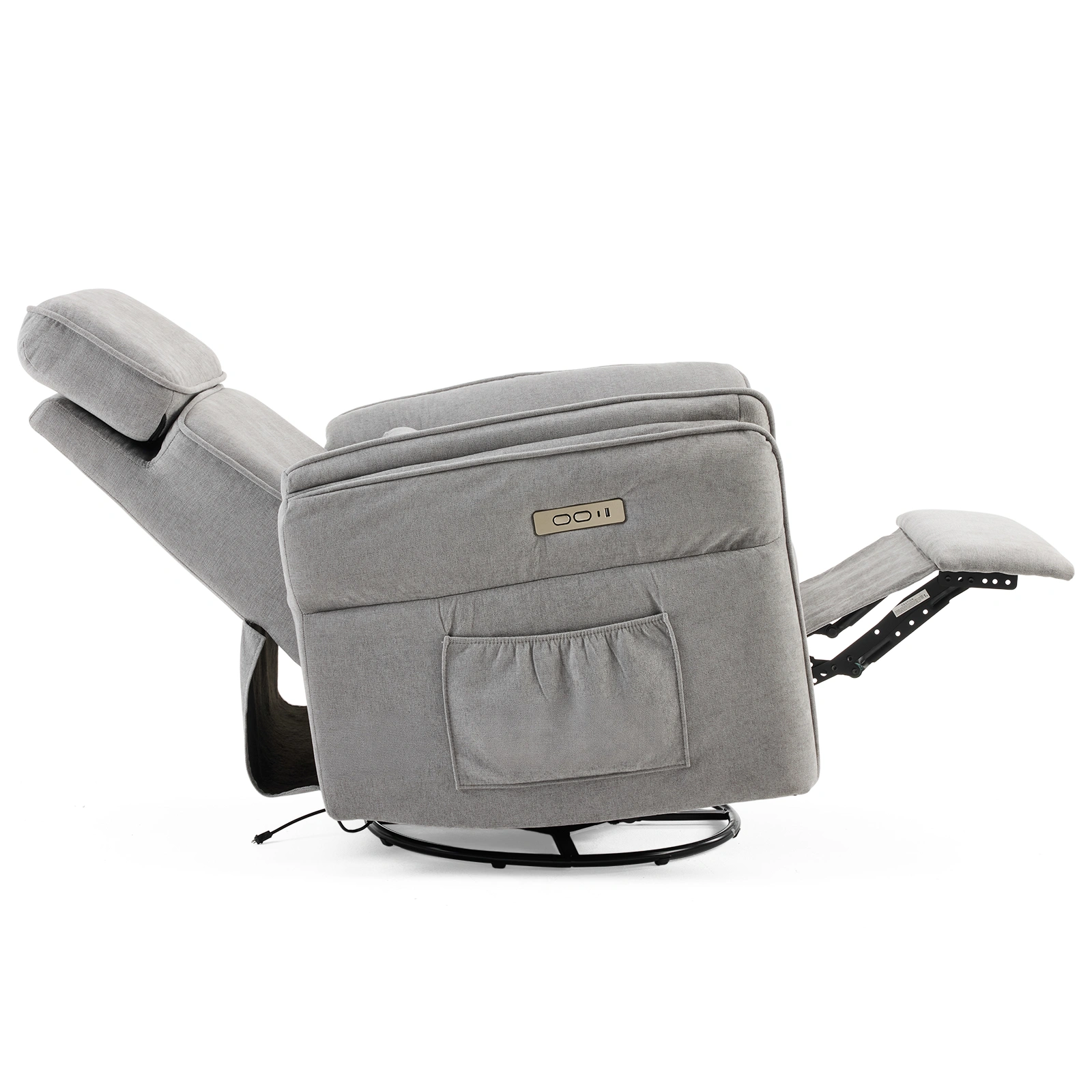 Power Recliner Chair 300° Swivel Rocker Electric Reclining Chair Adjustable Headrest Foldable Armrests 330 Lbs Weight Capacity Chenille Light Gray Indoor view 2