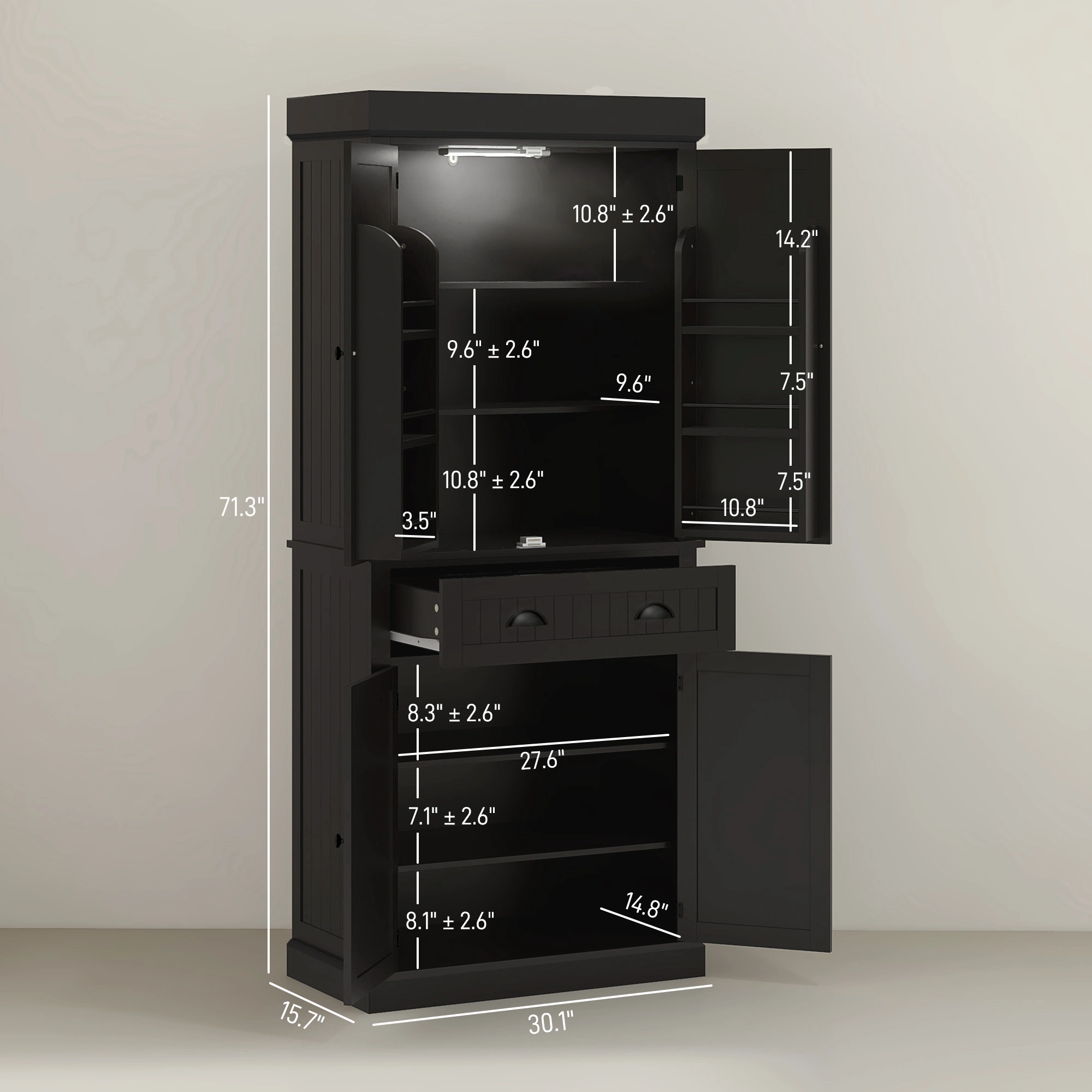 Modern Kitchen Storage Cabinet - Tall Pantry Cupboard w/ Adjustable Shelves, Soft-Close Doors, Space-Saving Design view 2