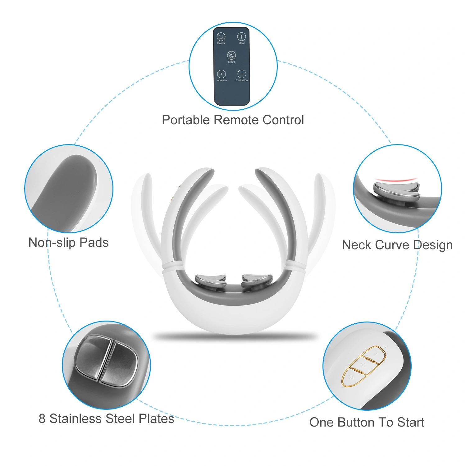 Portable Heated Neck Massager with Remote, TENS EMS 8 Heads, 6 Modes 20 Intensities, 15Min Auto Off, USB Rechargeable, Electric Pulse Neck Pain Relief view 11