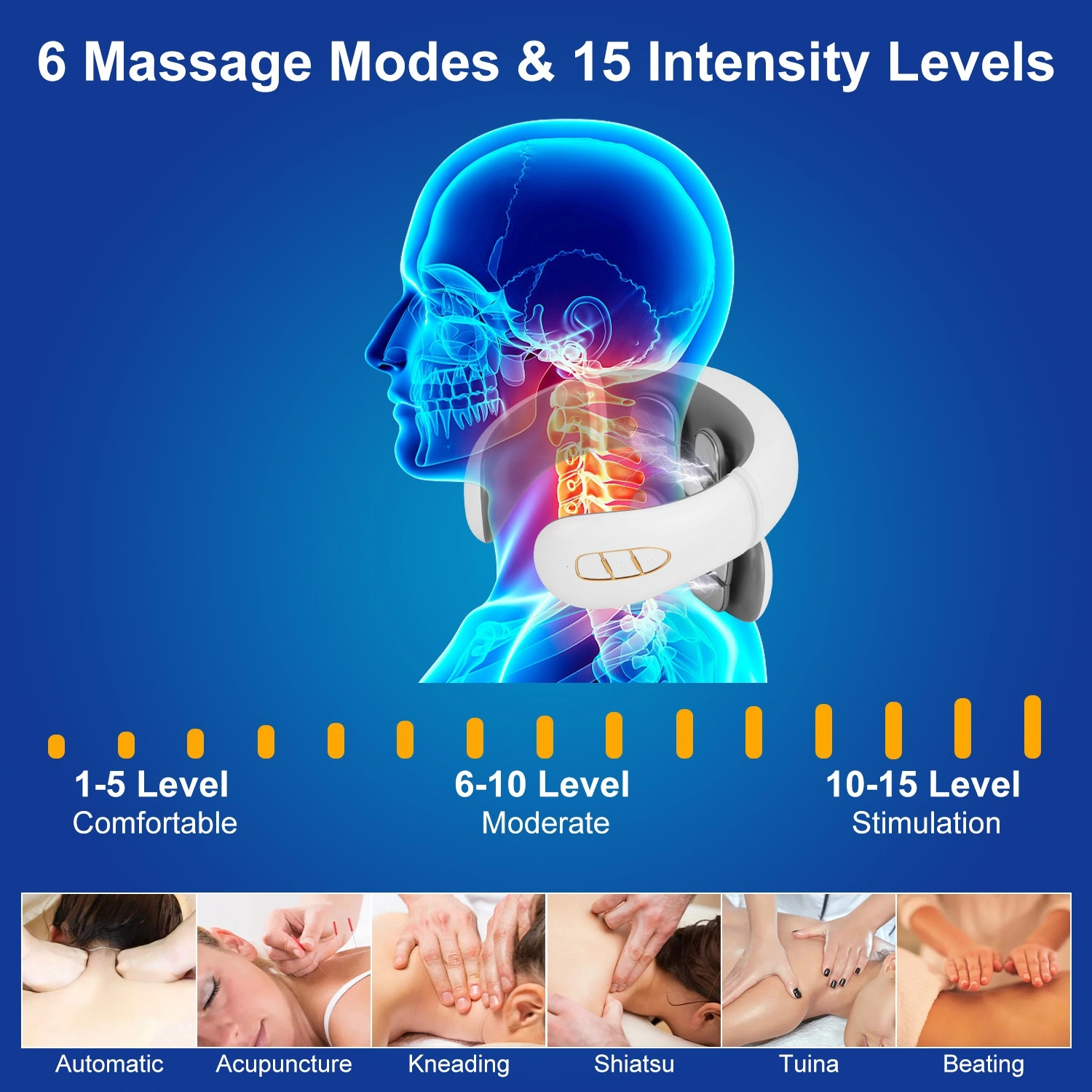 Portable Heated Neck Massager with Remote, TENS EMS 8 Heads, 6 Modes 20 Intensities, 15Min Auto Off, USB Rechargeable, Electric Pulse Neck Pain Relief view 7