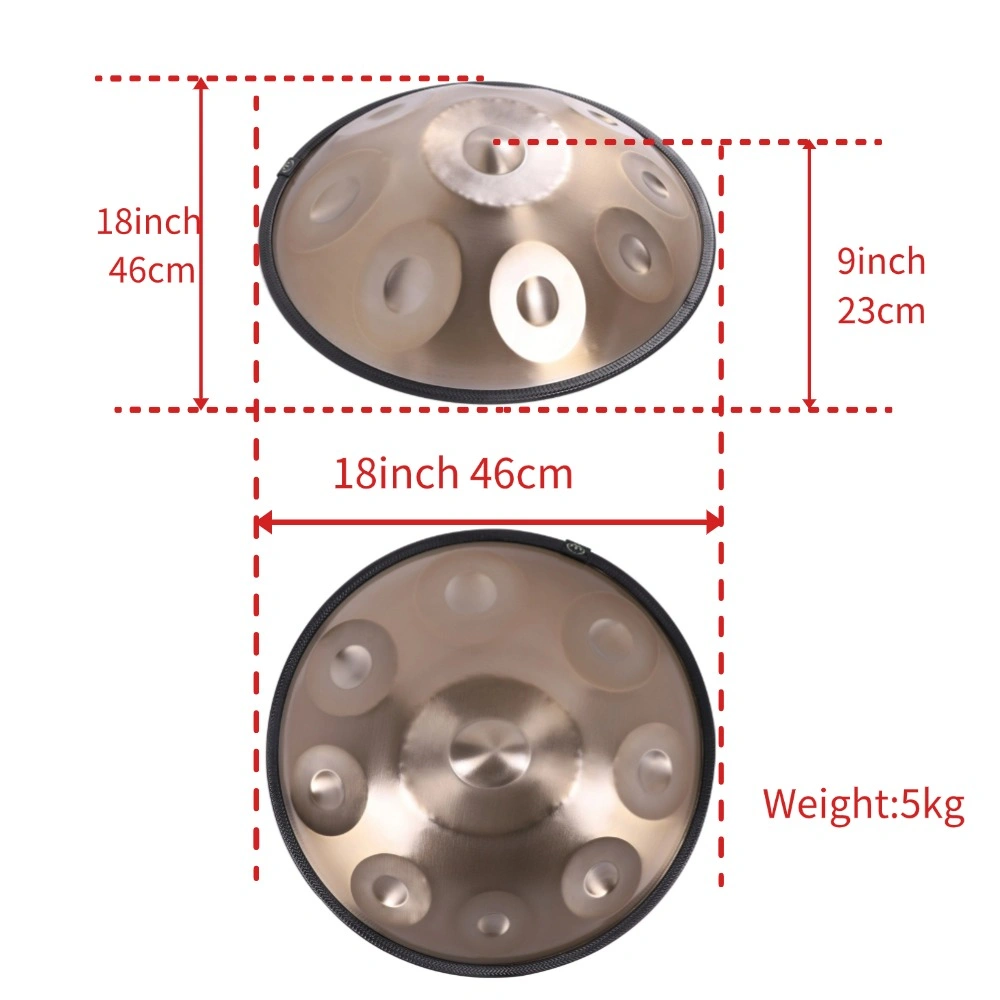 9 Notes Gold Solid Color Handpan Drum Steel Tongue Percussion Instrument view 4