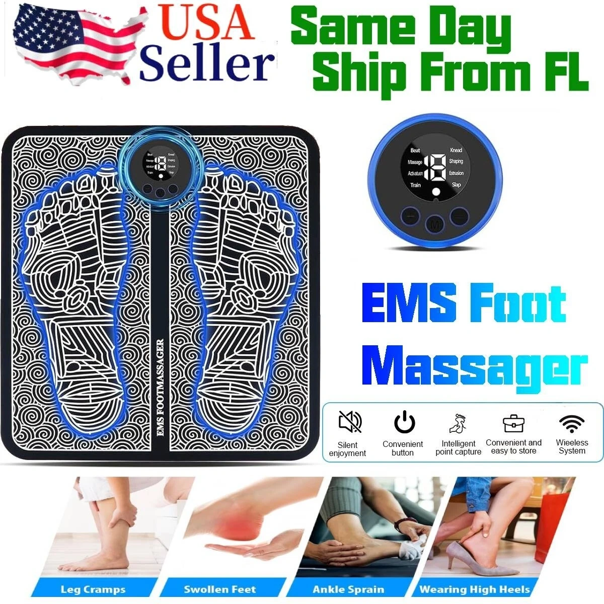 Electric Foot Massager Pad - 19 Levels, 8 Modes Muscle Stimulator Mat for Blood Circulation