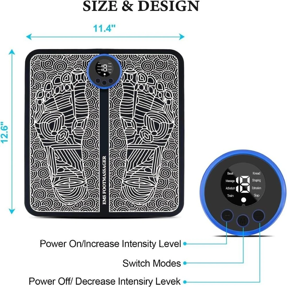 Electric Foot Massager Pad - 19 Levels, 8 Modes Muscle Stimulator Mat for Blood Circulation view 2