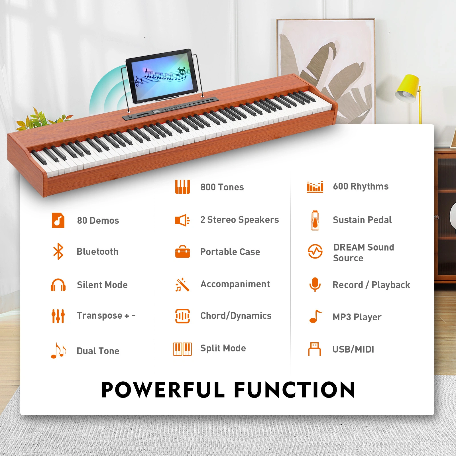 88 Key Weighted Digital Piano, Professional Electric Piano with hammer Action Keys, 128 Polyphony, Studio Monitor Output, for Home & Stage view 3