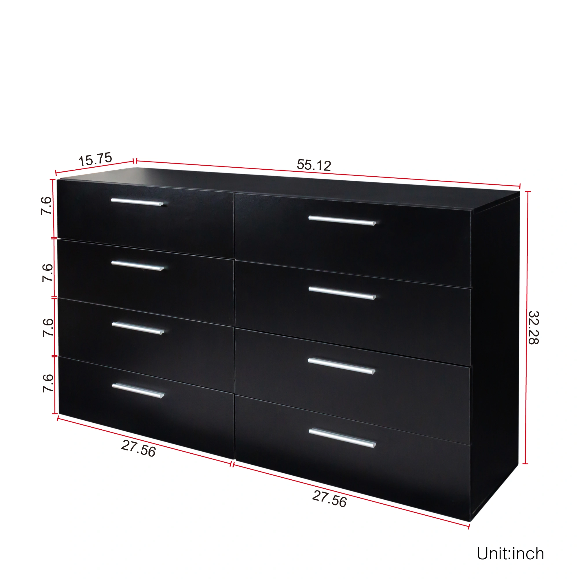 8 Drawer Double Dresser for Bedroom, Wide Storage Cabinet for Living Room Home Entryway, Black view 6
