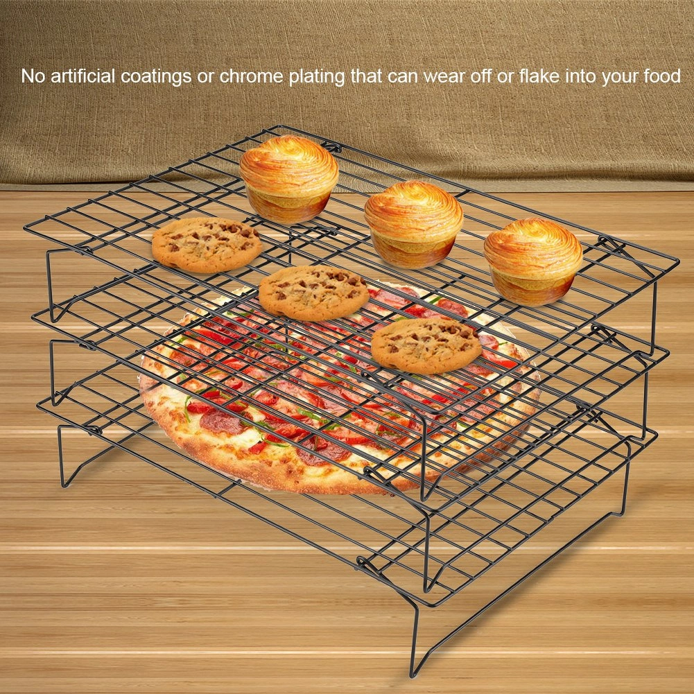 Carbon Steel Nonstick Cooling Rack - Grill Baking Tray for Biscuits Cakes Bread, Multifunctional Kitchen BBQ Rack view 2