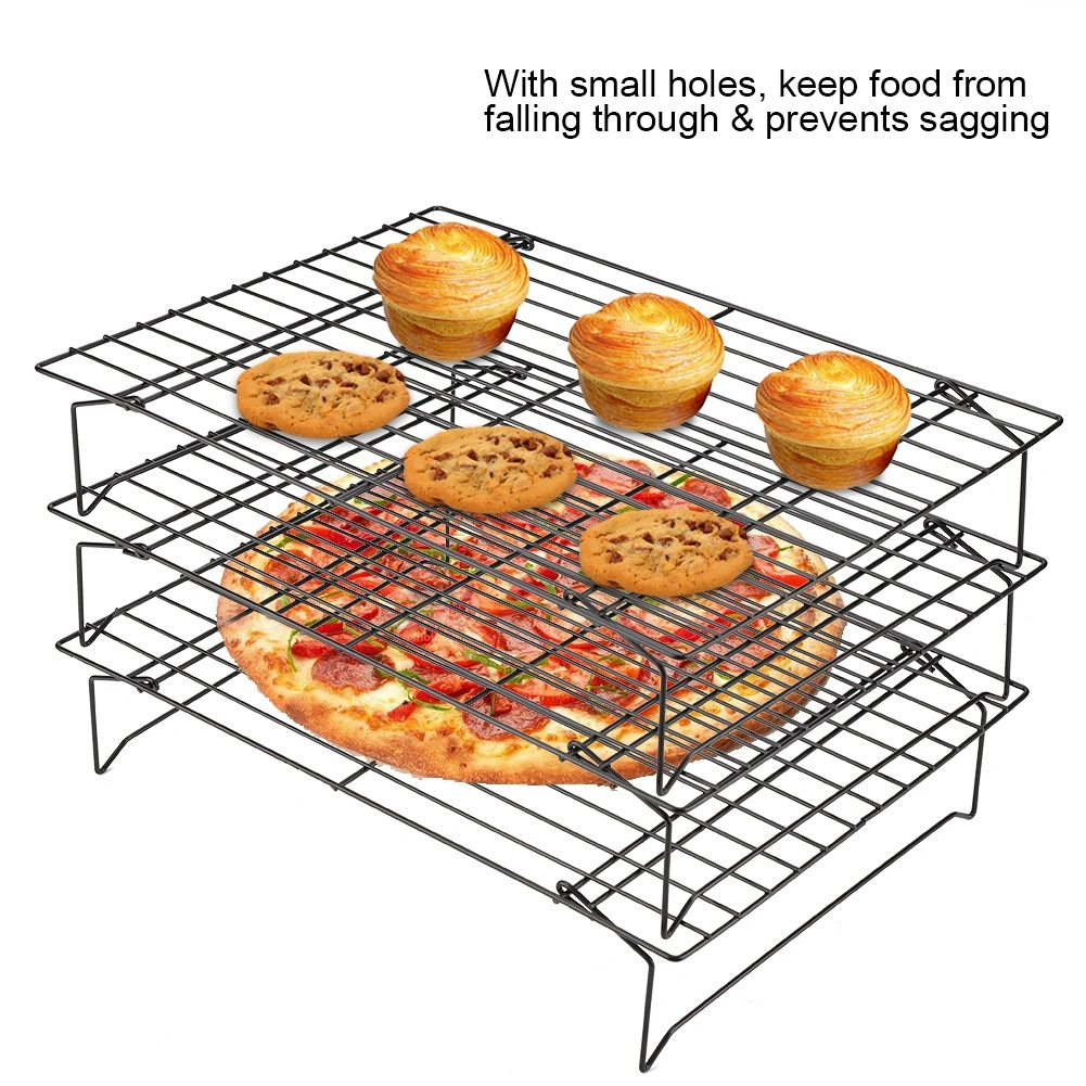 Carbon Steel Nonstick Cooling Rack - Grill Baking Tray for Biscuits Cakes Bread, Multifunctional Kitchen BBQ Rack view 4