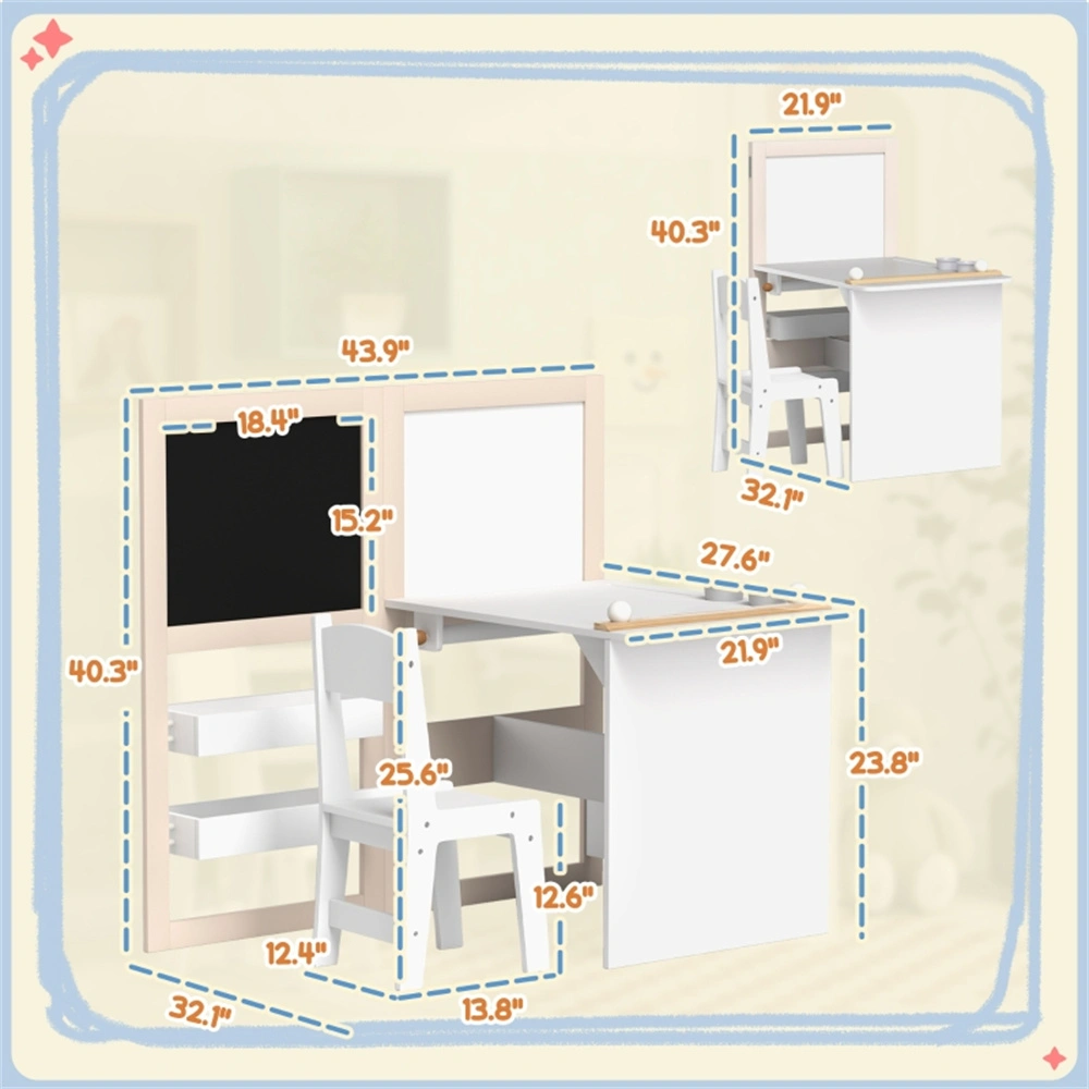 Kids Table and Chair Set Adjustable Height Wood Study Desk and Chair Combo for Toddlers Preschool Home Learning view 2