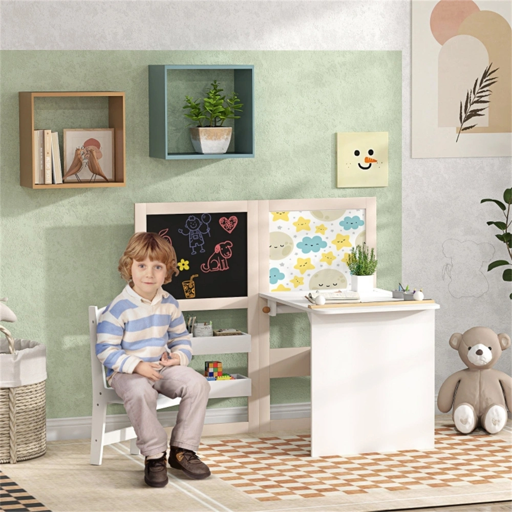 Kids Table and Chair Set Adjustable Height Wood Study Desk and Chair Combo for Toddlers Preschool Home Learning view 3