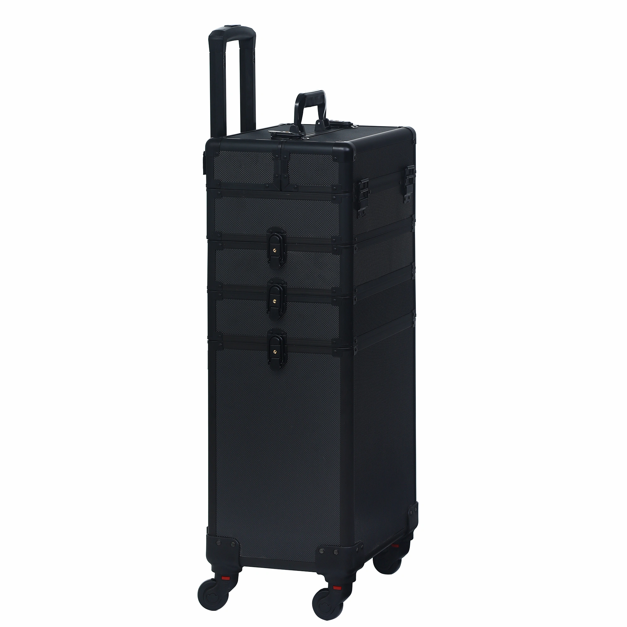 4Pcs ABS Cosmetic Case with Trolley & Universal Wheels, All Black Rolling Makeup Organizer view 3