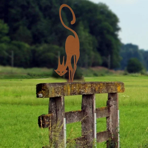 CIFbuy1pc Charming Rusty Series of Wrought Iron Crafts - Cat Halloween Fence Ornaments. Outdoor Garden Statue Ornaments for Garden Party Decor.(TikTok/temu self-pickup orders) view 6