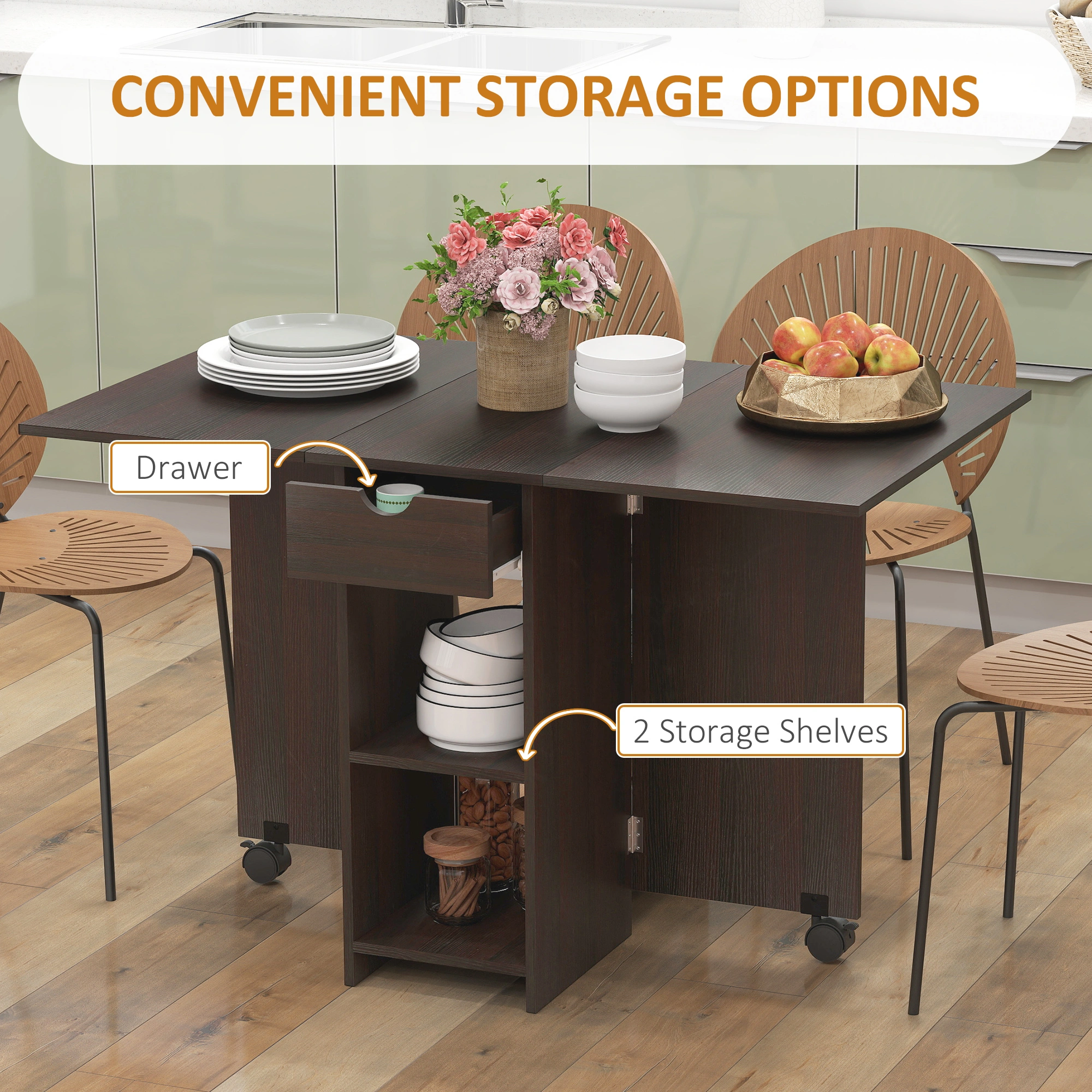 Modern Dining Table 59" Rectangular Wood Kitchen Table Natural Walnut Finish Seating for 4-6
