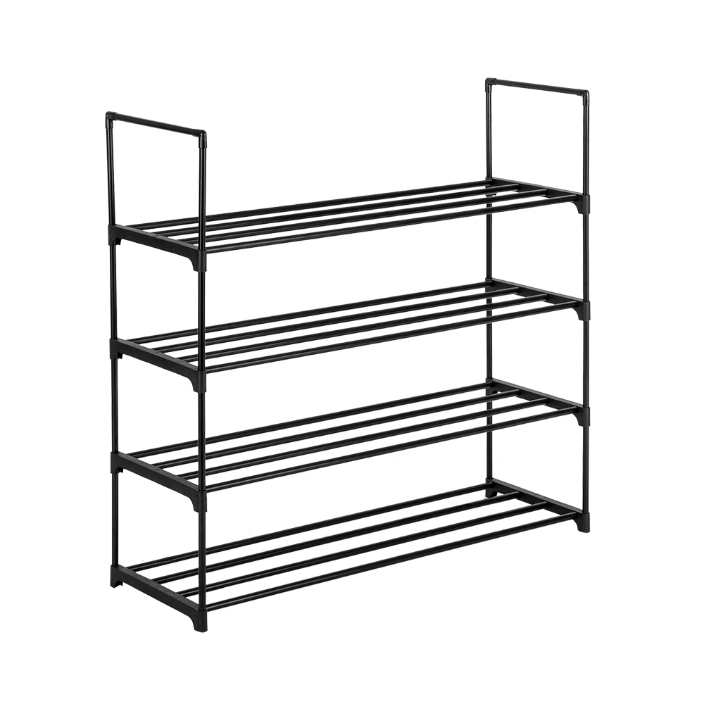 4 Tiers Shoe Rack Tower, Black Metal Shoe Storage Organizer Shelf for Bedroom Entryway Hallway Closet, Space Saving Shoe Rack