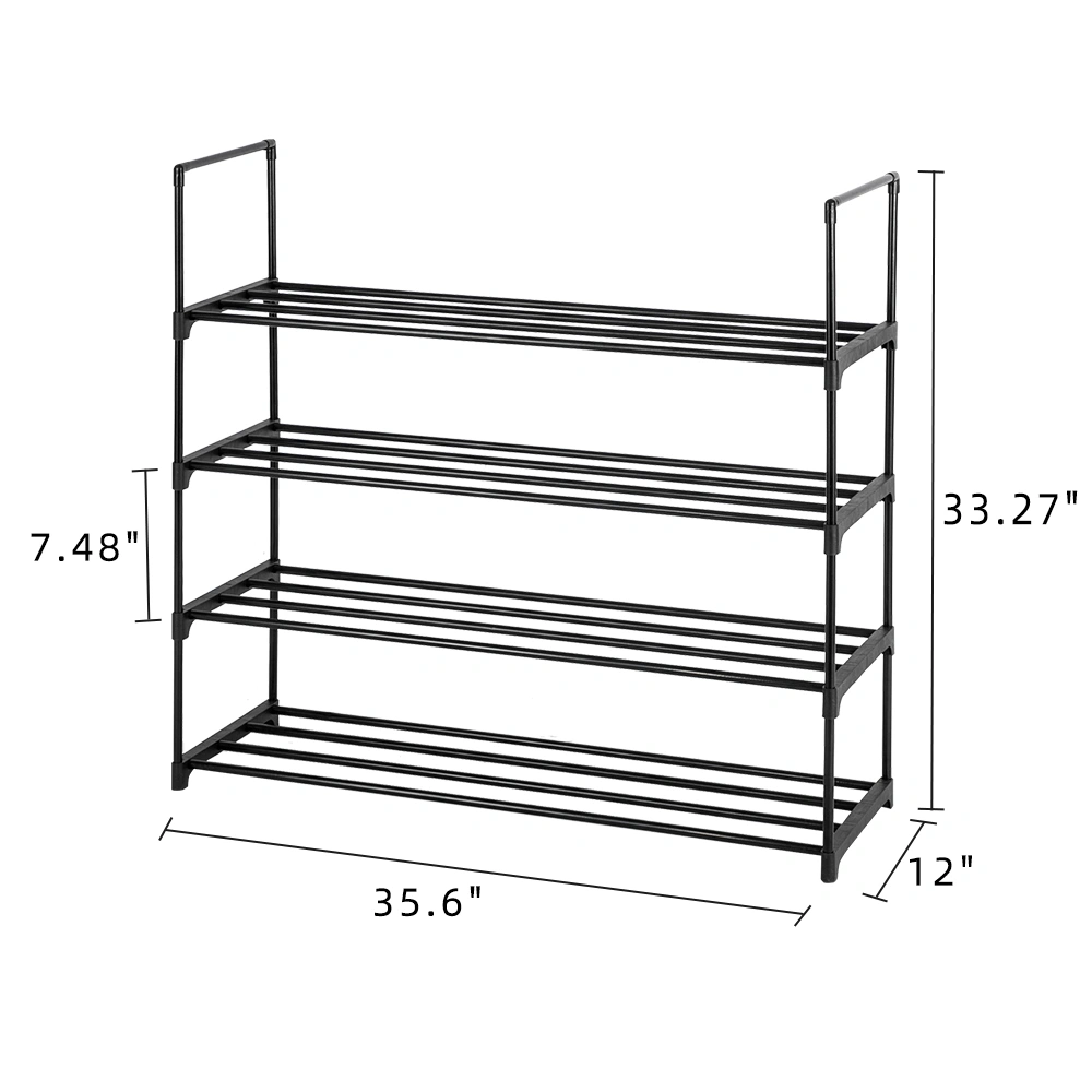 4 Tiers Shoe Rack Tower, Black Metal Shoe Storage Organizer Shelf for Bedroom Entryway Hallway Closet, Space Saving Shoe Rack view 3