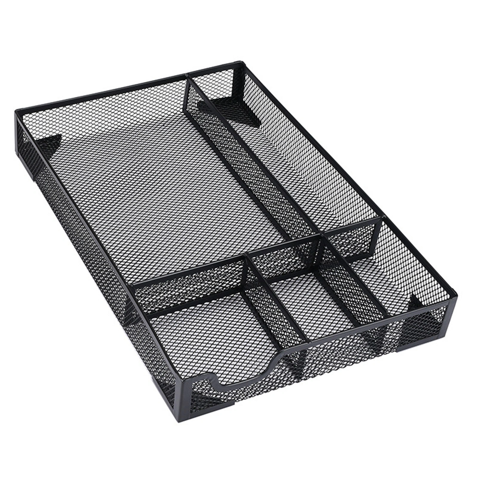 Black Desk Drawer Organizer Tray with 5 Dividers & Anti-Slip Pads - Stationery Pen Pencil Drawer Organizer for Office Supplies, Desktop, Vanity view 4