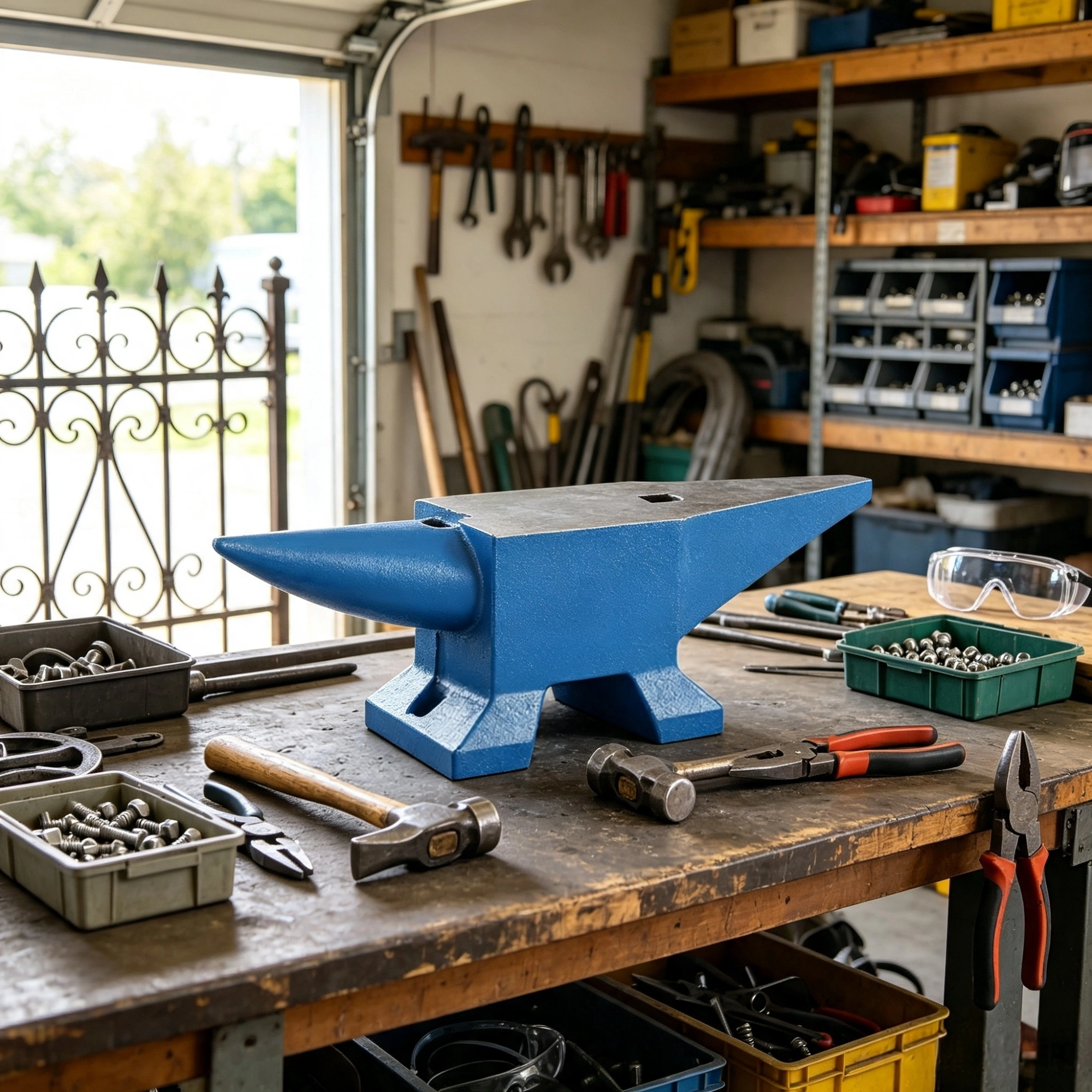 44 lbs Steel Anvil Single Horn with Round & Square Holes, Heavy Duty Blacksmith Anvil for Metalworking & Jewelers