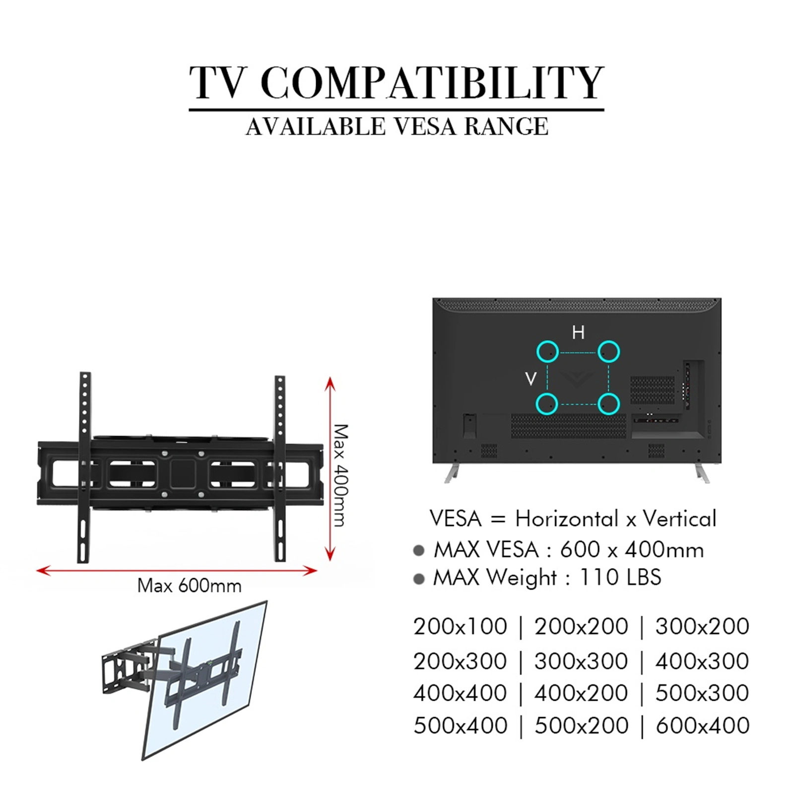 32-70 Inch Double Pendulum Large Base TV Stand Tmds-101 Bearing 50Kg/Vese600*400/Upper And Lower-10~ 10° view 15