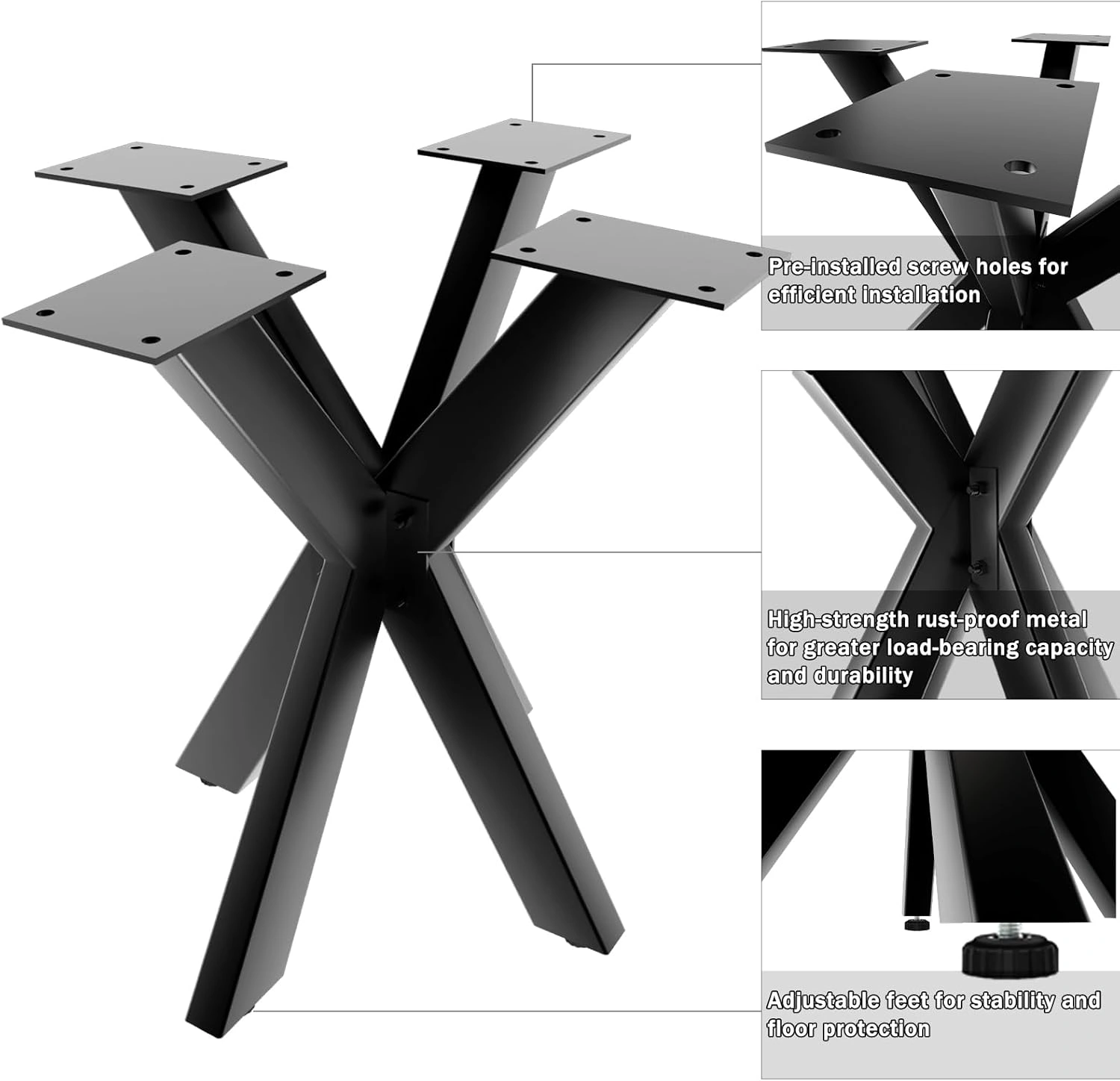 Industrial Tischbeine Metall Schwarz, Runde Möbelfüße 68x71cm H, Tischgestell Tischkufen für DIY Esstisch, Schreibtisch, Nachtständer view 2